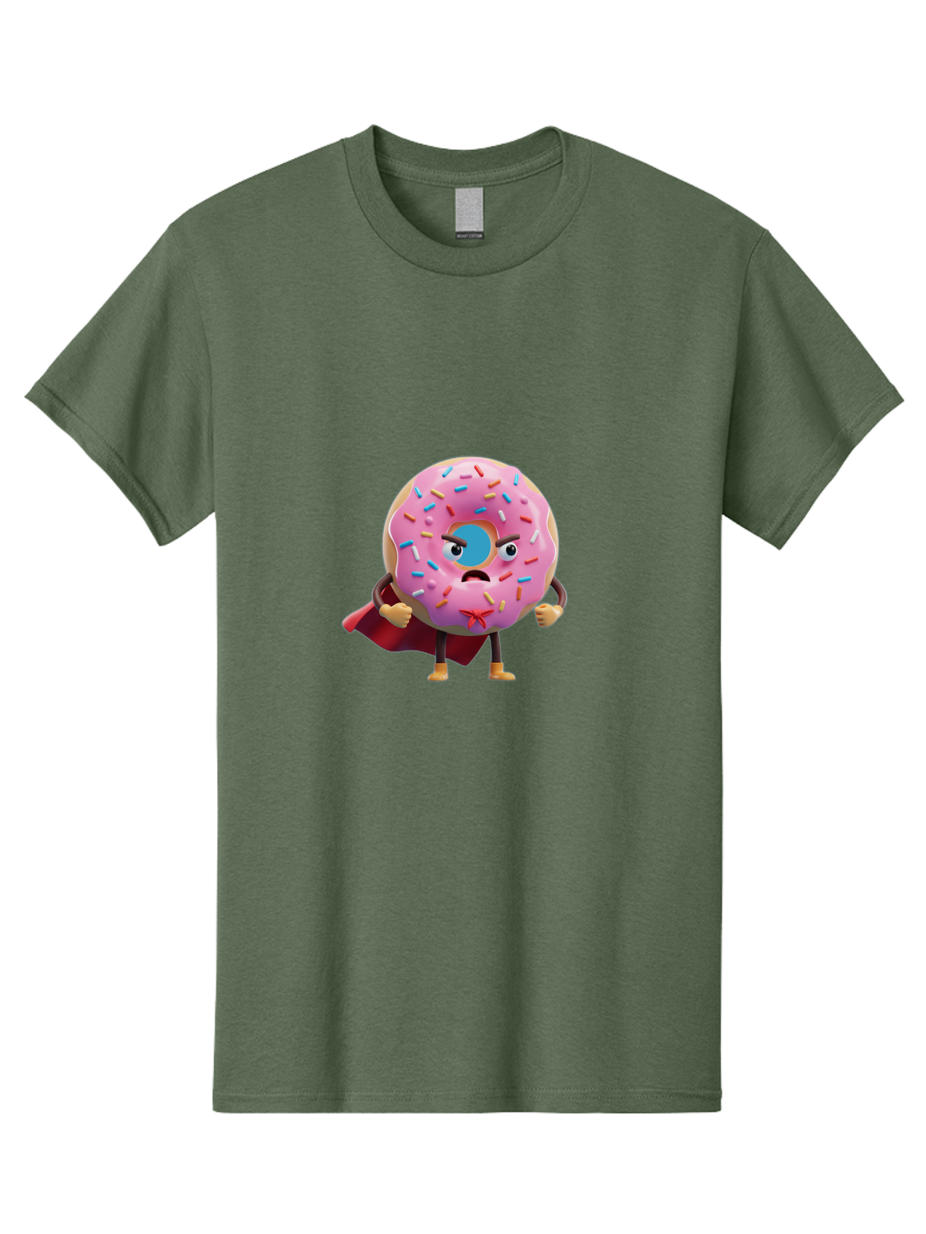 Angry-Donut-Superhero Men'S Graphic Tee, 100% Cotton, Comfortable Casual Summer Wear, Machine Washable, Pink Frosted Donut With Sprinkles, Angry Face, Superhero Cape, Funny Character, Comical Expression, Sweet Treat, Cartoon Character Baa133 1