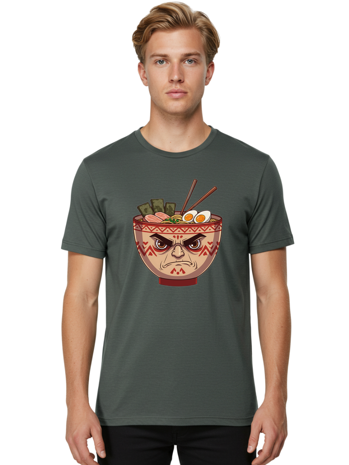 Angry-Ramen Men'S Graphic Tee, 100% Cotton, Comfortable Casual Summer Wear, Machine Washable, Angry Ramen Bowl, Angry Face, Ramen Noodles, Boiled Egg, Seaweed, Chopsticks, Kawaii, Cartoon Character, Ramen Toppings, Angry Eyes Baa134 26