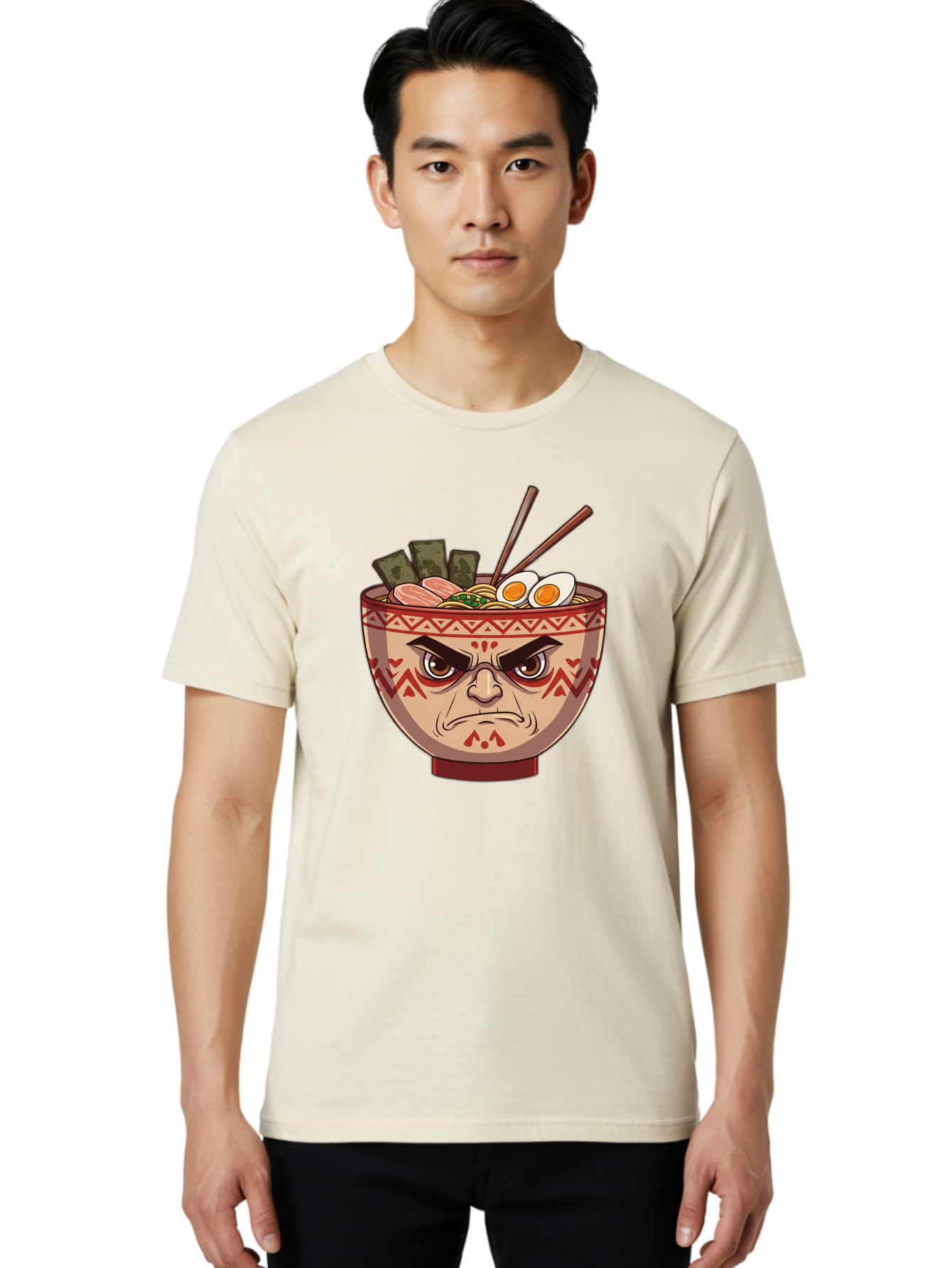 Angry-Ramen Men'S Graphic Tee, 100% Cotton, Comfortable Casual Summer Wear, Machine Washable, Angry Ramen Bowl, Angry Face, Ramen Noodles, Boiled Egg, Seaweed, Chopsticks, Kawaii, Cartoon Character, Ramen Toppings, Angry Eyes Baa134 8