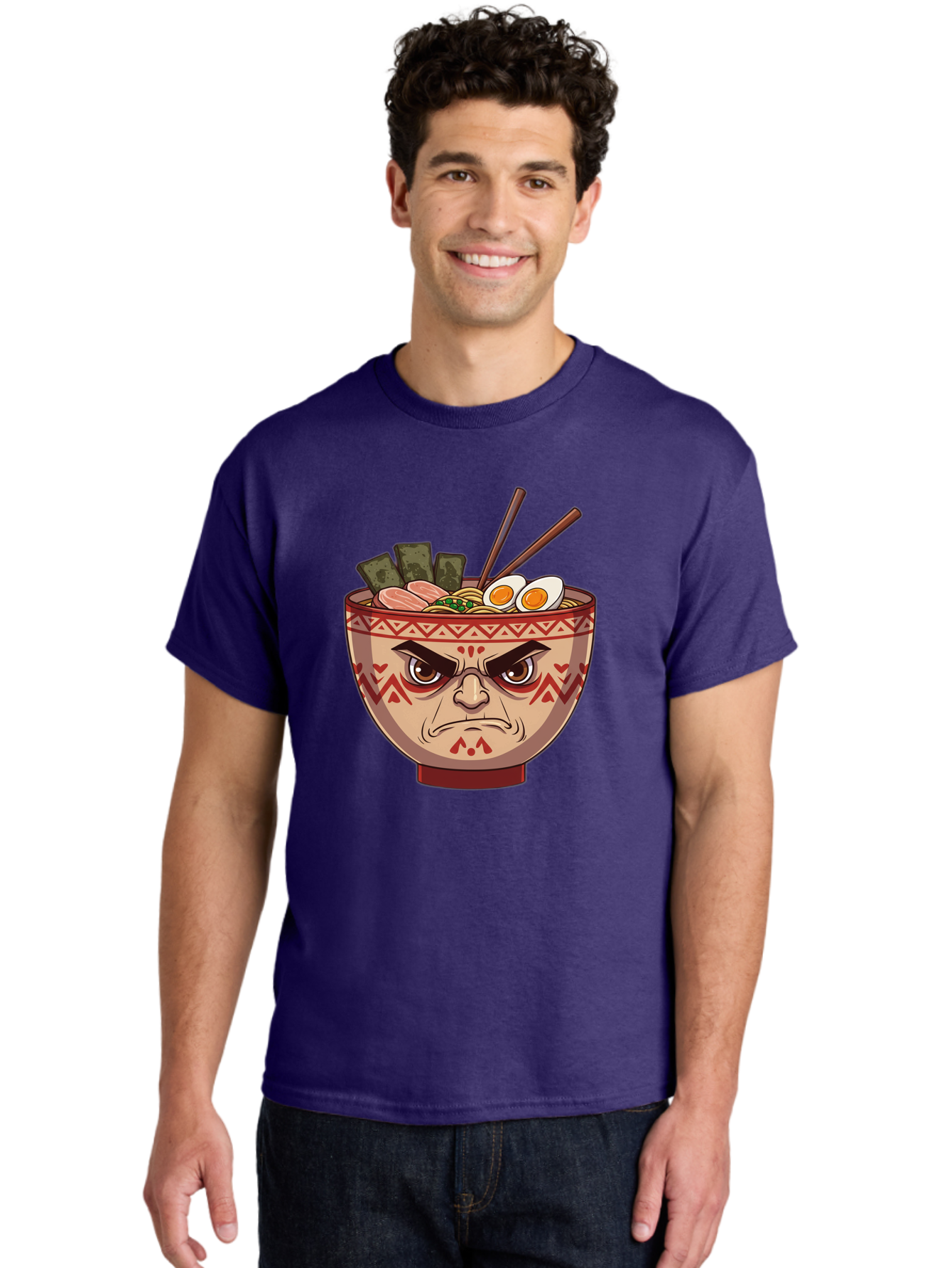 Angry-Ramen Men'S Graphic Tee, 100% Cotton, Comfortable Casual Summer Wear, Machine Washable, Angry Ramen Bowl, Angry Face, Ramen Noodles, Boiled Egg, Seaweed, Chopsticks, Kawaii, Cartoon Character, Ramen Toppings, Angry Eyes Baa134 10