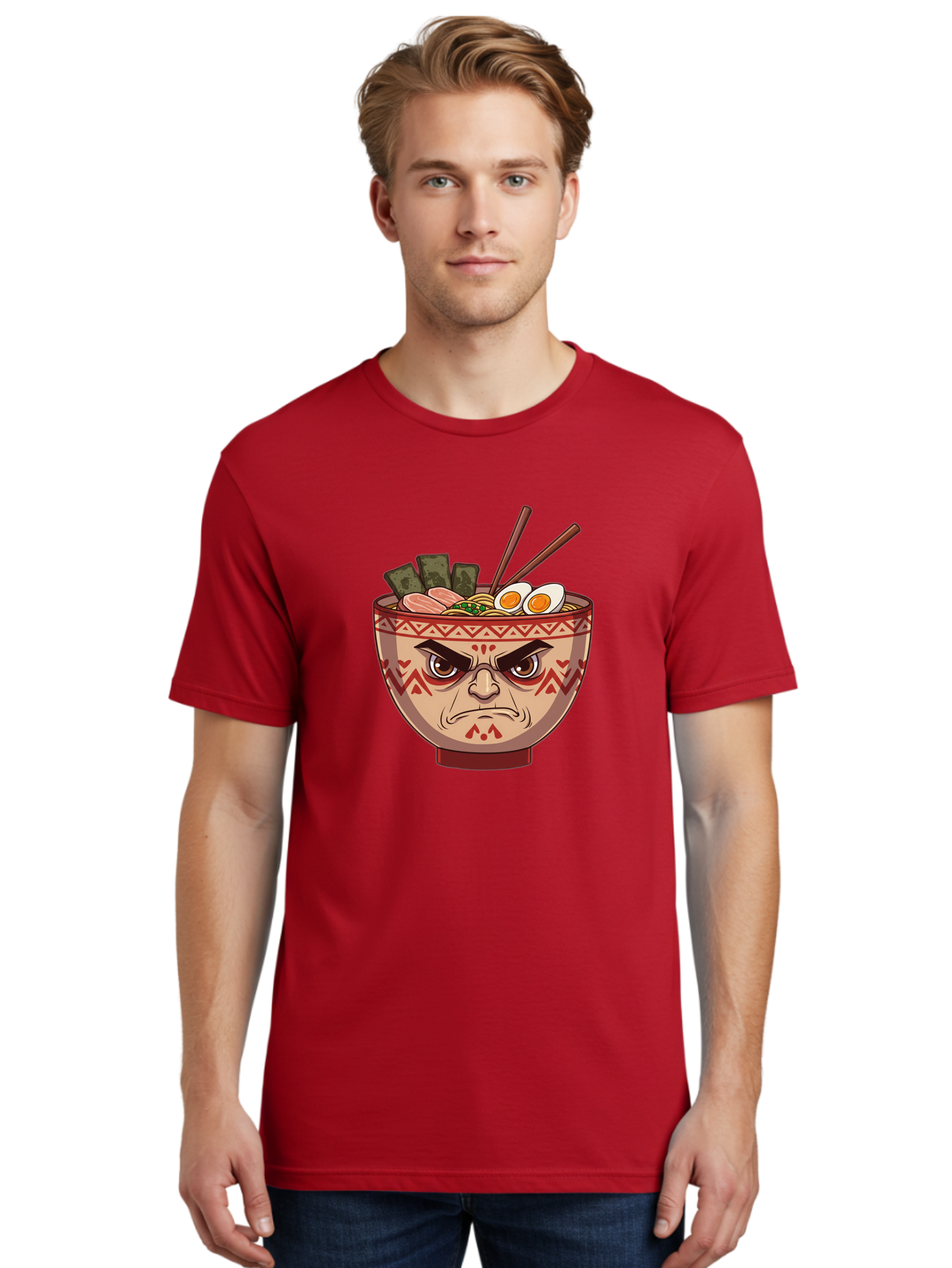 Angry-Ramen Men'S Graphic Tee, 100% Cotton, Comfortable Casual Summer Wear, Machine Washable, Angry Ramen Bowl, Angry Face, Ramen Noodles, Boiled Egg, Seaweed, Chopsticks, Kawaii, Cartoon Character, Ramen Toppings, Angry Eyes Baa134 22