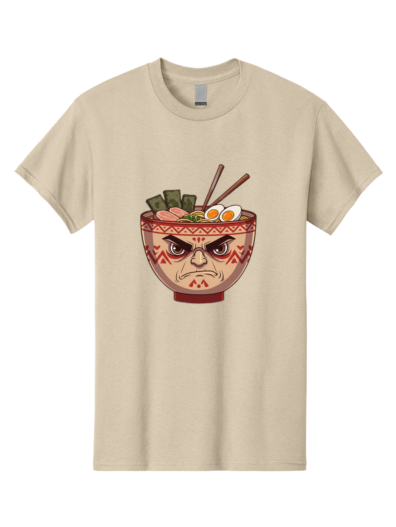 Angry-Ramen Men'S Graphic Tee, 100% Cotton, Comfortable Casual Summer Wear, Machine Washable, Angry Ramen Bowl, Angry Face, Ramen Noodles, Boiled Egg, Seaweed, Chopsticks, Kawaii, Cartoon Character, Ramen Toppings, Angry Eyes Baa134 15