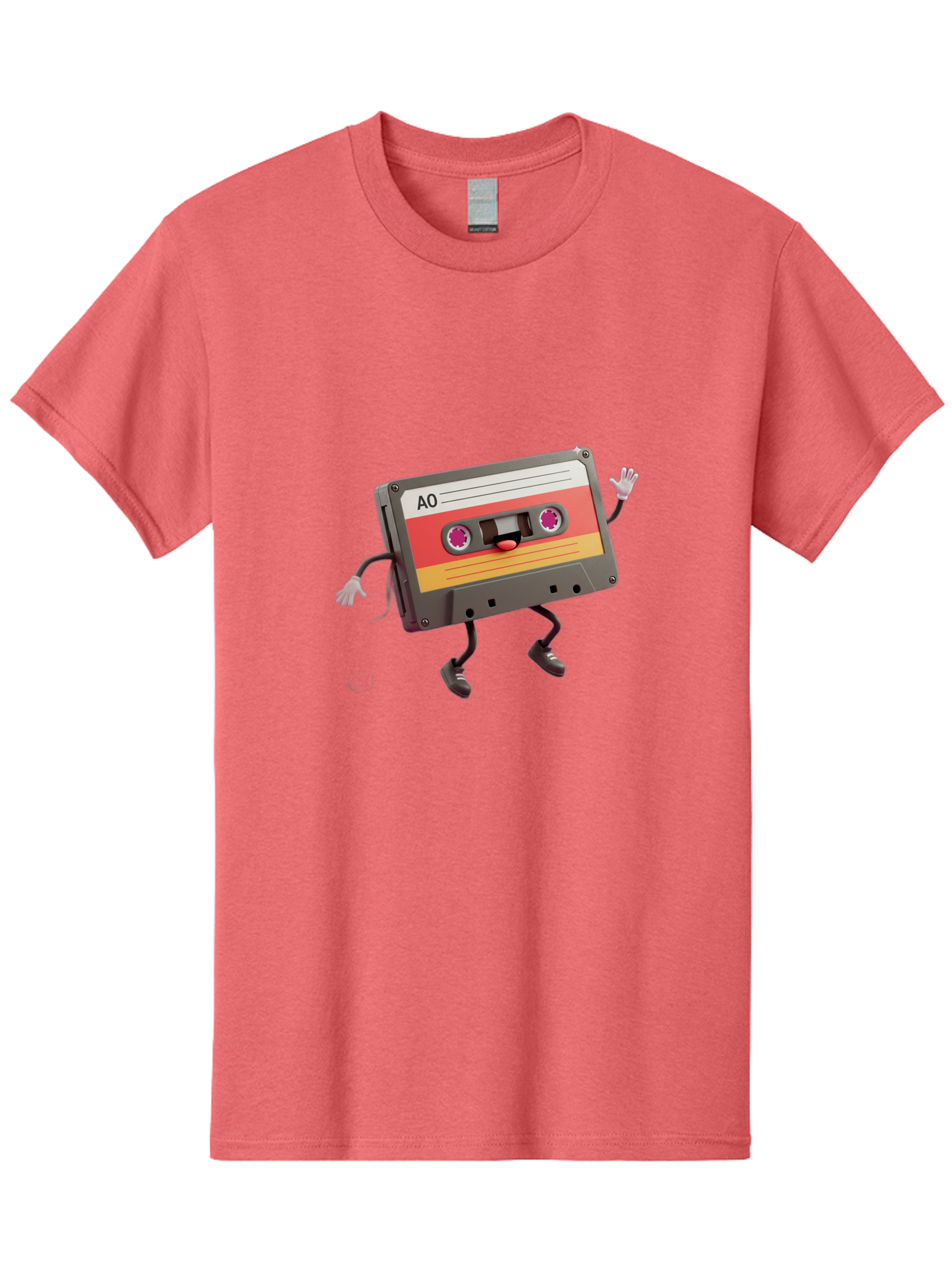 Ao-Cassette Men'S Graphic Tee, 100% Cotton, Comfortable Casual Summer Wear, Machine Washable, Retro Cassette Tape, Character Design, Anthropomorphic Object, Music Nostalgia, Vintage Technology, 80S And 90S Memorabilia, Funky Illustration, Baa136 17
