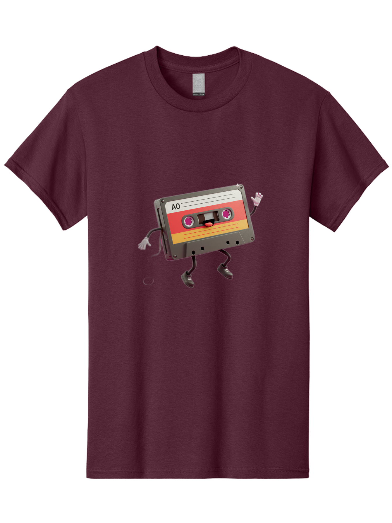 Ao-Cassette Men'S Graphic Tee, 100% Cotton, Comfortable Casual Summer Wear, Machine Washable, Retro Cassette Tape, Character Design, Anthropomorphic Object, Music Nostalgia, Vintage Technology, 80S And 90S Memorabilia, Funky Illustration, Baa136 25