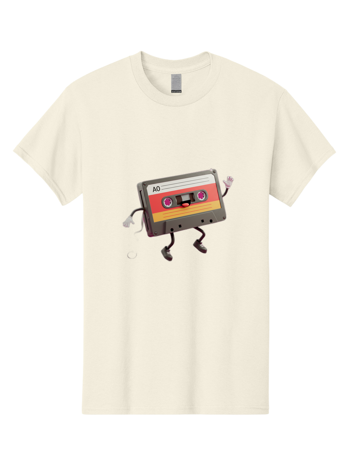 Ao-Cassette Men'S Graphic Tee, 100% Cotton, Comfortable Casual Summer Wear, Machine Washable, Retro Cassette Tape, Character Design, Anthropomorphic Object, Music Nostalgia, Vintage Technology, 80S And 90S Memorabilia, Funky Illustration, Baa136 7