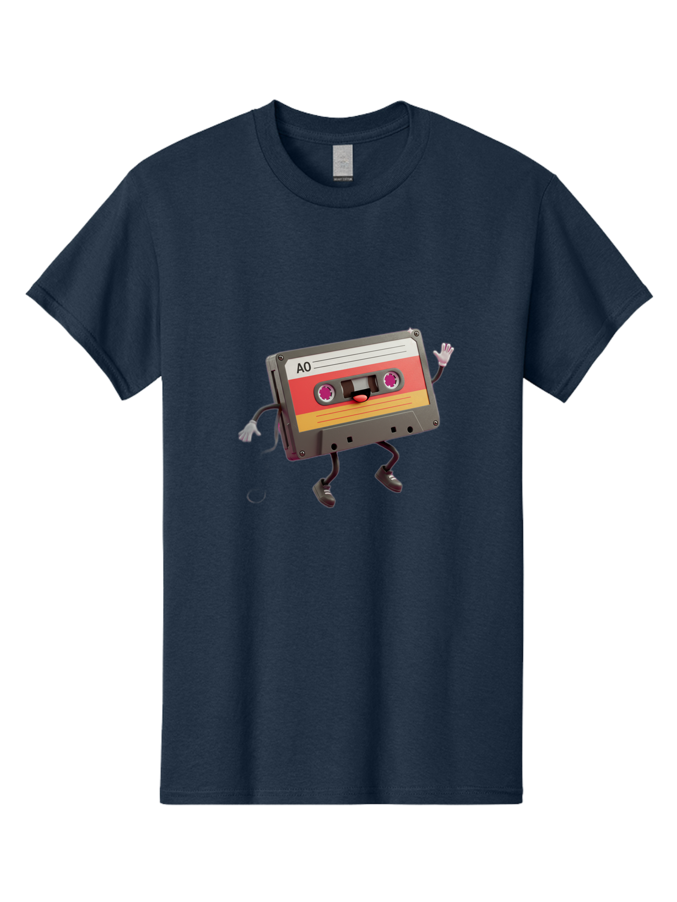 Ao-Cassette Men'S Graphic Tee, 100% Cotton, Comfortable Casual Summer Wear, Machine Washable, Retro Cassette Tape, Character Design, Anthropomorphic Object, Music Nostalgia, Vintage Technology, 80S And 90S Memorabilia, Funky Illustration, Baa136 29