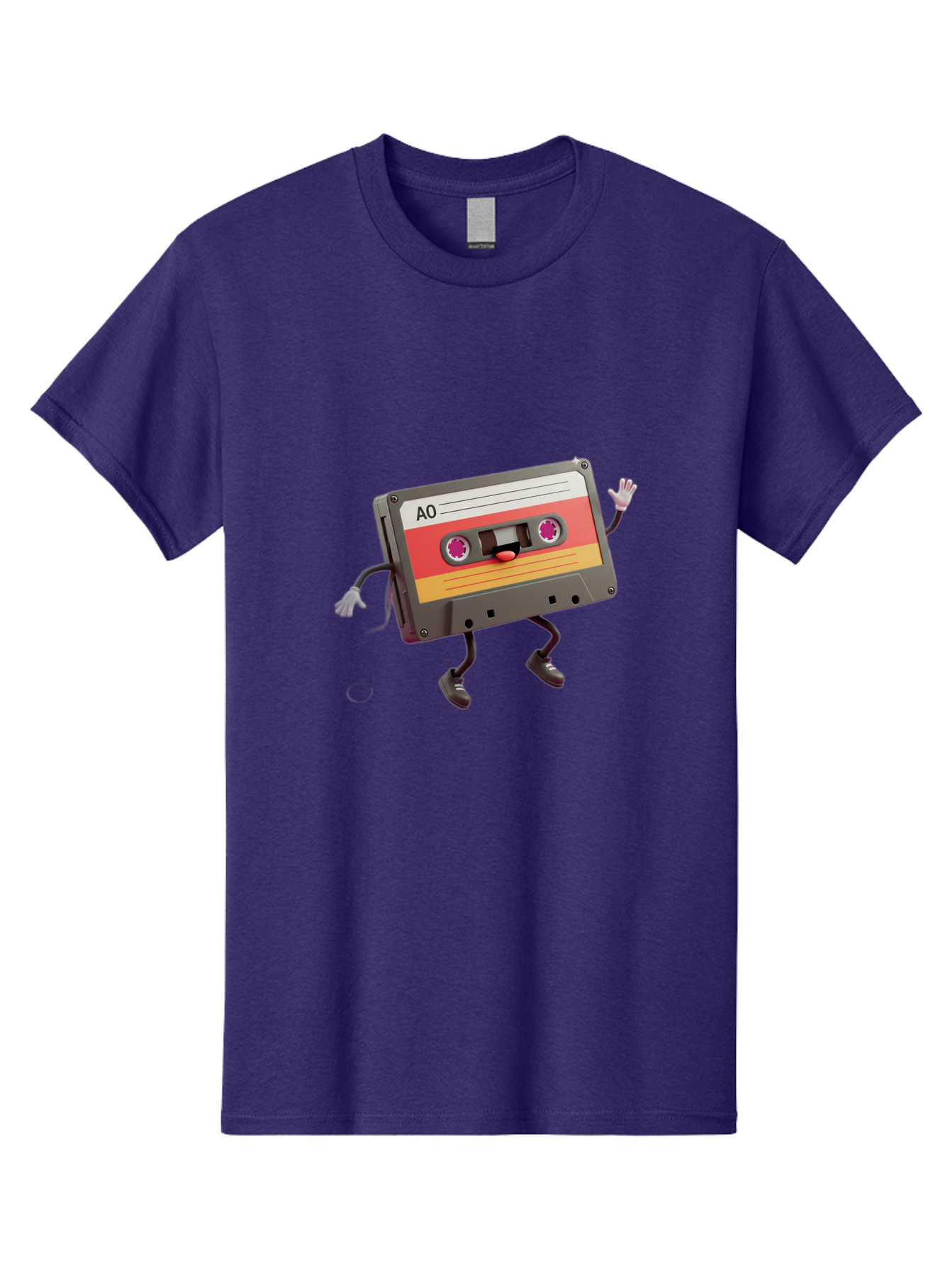 Ao-Cassette Men'S Graphic Tee, 100% Cotton, Comfortable Casual Summer Wear, Machine Washable, Retro Cassette Tape, Character Design, Anthropomorphic Object, Music Nostalgia, Vintage Technology, 80S And 90S Memorabilia, Funky Illustration, Baa136 5