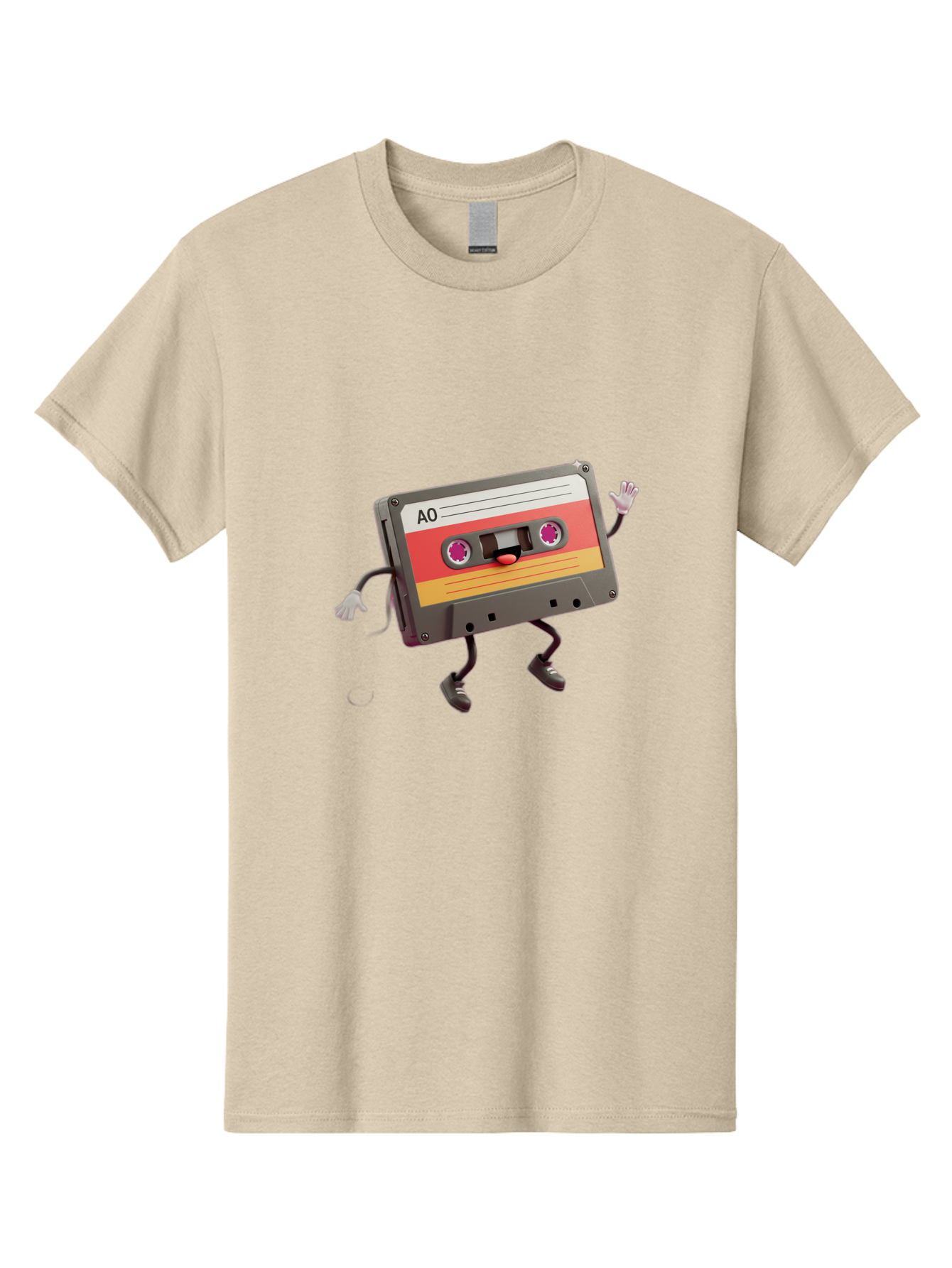 Ao-Cassette Men'S Graphic Tee, 100% Cotton, Comfortable Casual Summer Wear, Machine Washable, Retro Cassette Tape, Character Design, Anthropomorphic Object, Music Nostalgia, Vintage Technology, 80S And 90S Memorabilia, Funky Illustration, Baa136 1