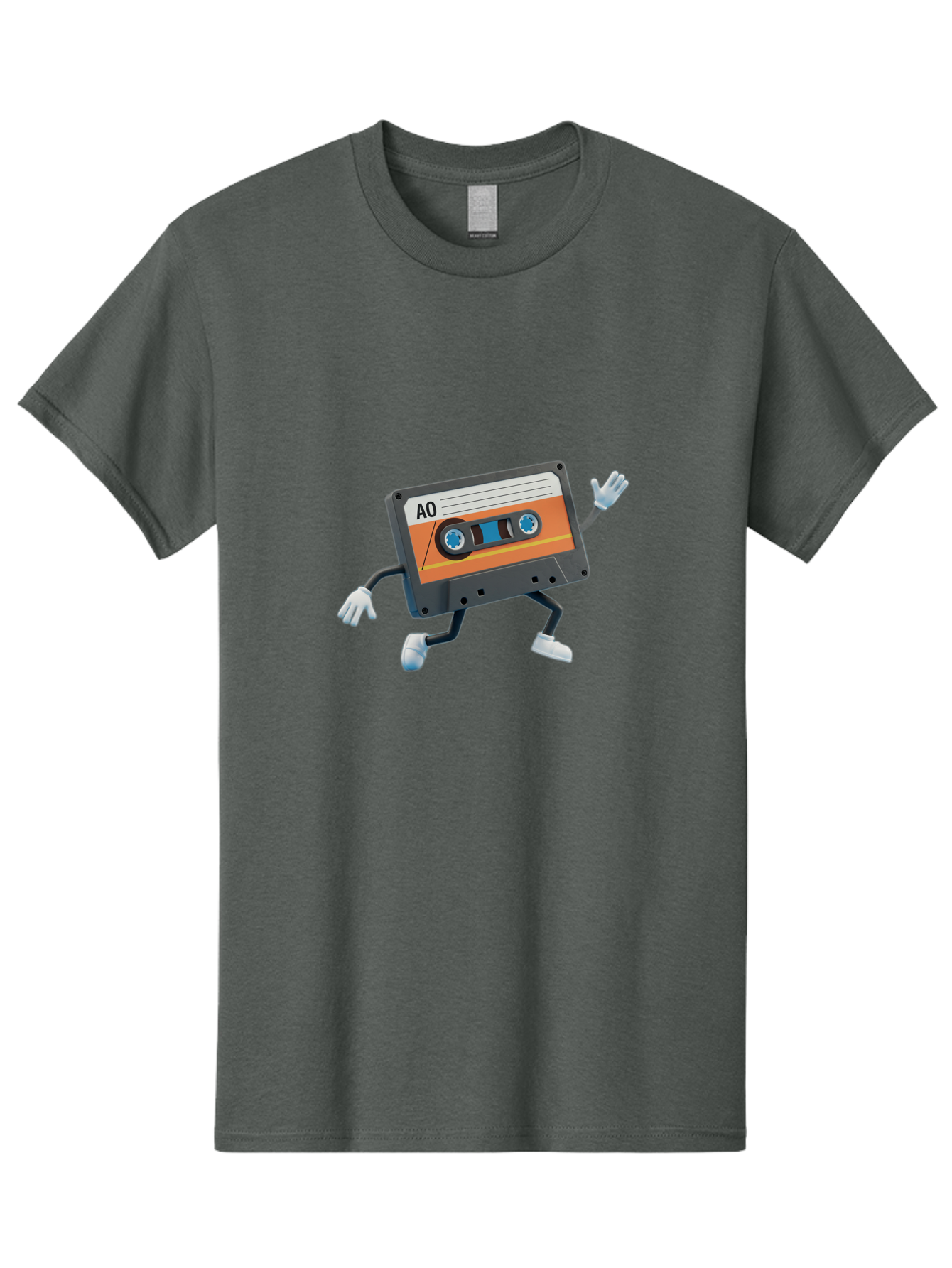 Ao-Mixtape Men'S Graphic Tee, 100% Cotton, Comfortable Casual Summer Wear, Machine Washable, Cartoon Cassette Tape, Vintage Music, Retro Technology, Orange Label, Ao Label, Black Plastic, White Gloves, Dancing Cassette, Funny Character, Baa137 3