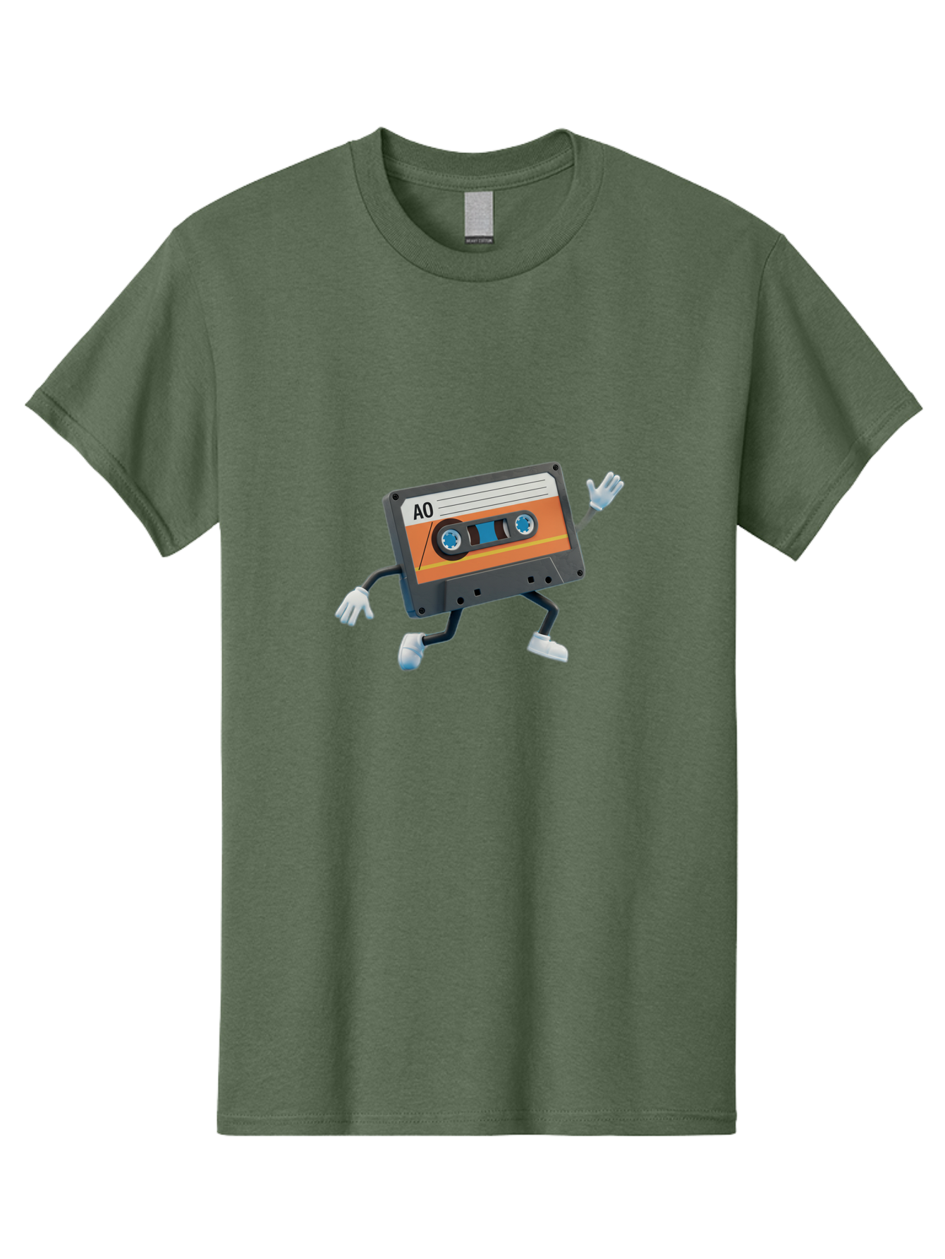 Ao-Mixtape Men'S Graphic Tee, 100% Cotton, Comfortable Casual Summer Wear, Machine Washable, Cartoon Cassette Tape, Vintage Music, Retro Technology, Orange Label, Ao Label, Black Plastic, White Gloves, Dancing Cassette, Funny Character, Baa137 27