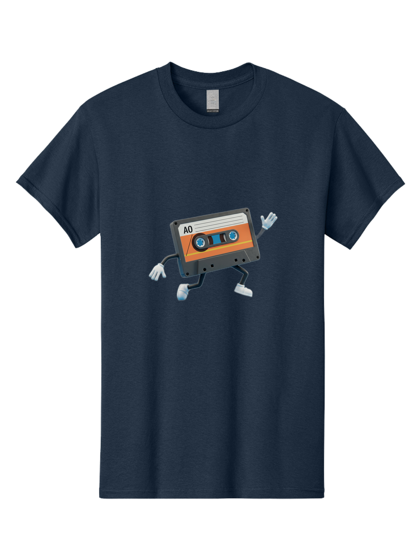 Ao-Mixtape Men'S Graphic Tee, 100% Cotton, Comfortable Casual Summer Wear, Machine Washable, Cartoon Cassette Tape, Vintage Music, Retro Technology, Orange Label, Ao Label, Black Plastic, White Gloves, Dancing Cassette, Funny Character, Baa137 21