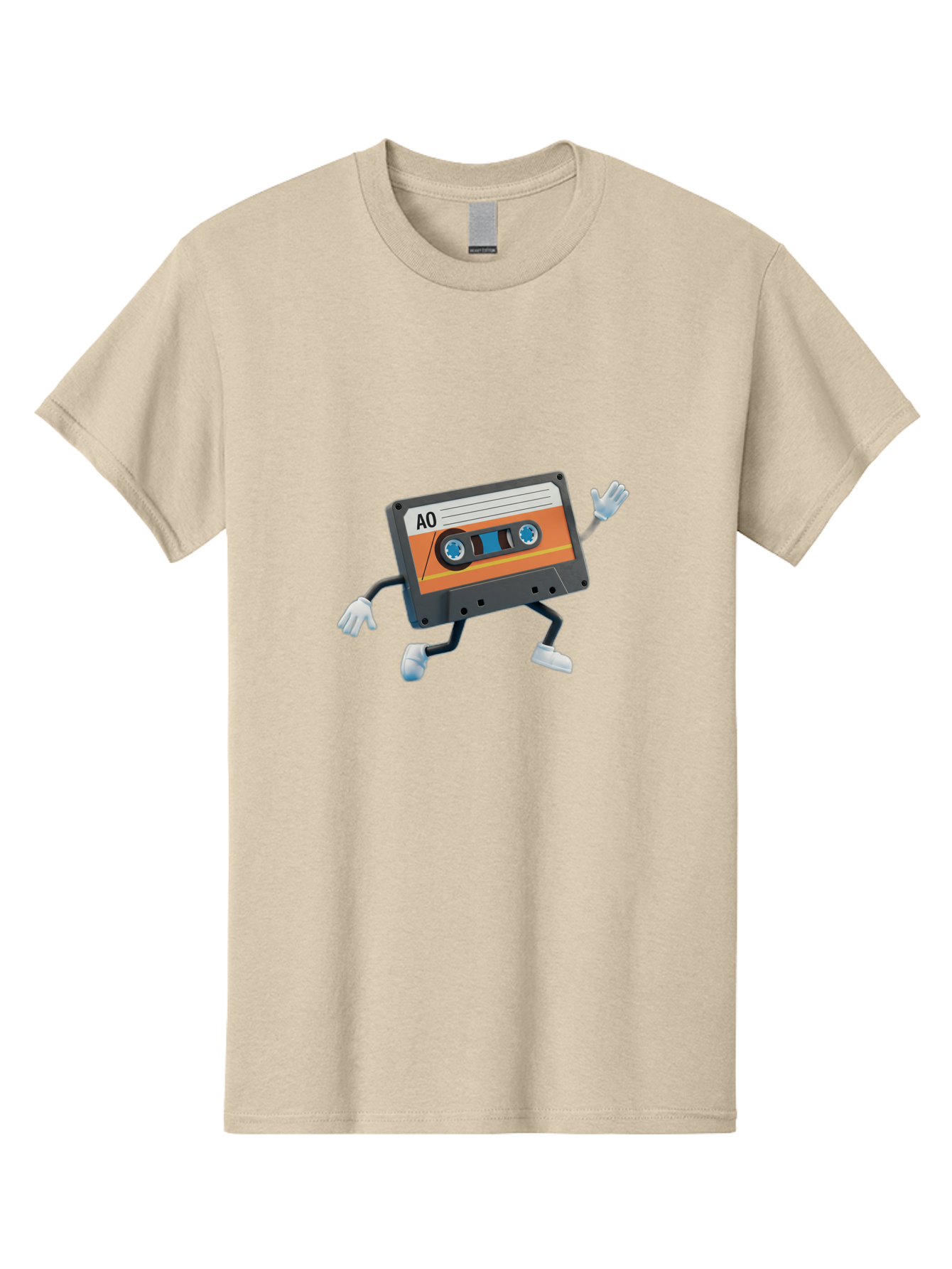 Ao-Mixtape Men'S Graphic Tee, 100% Cotton, Comfortable Casual Summer Wear, Machine Washable, Cartoon Cassette Tape, Vintage Music, Retro Technology, Orange Label, Ao Label, Black Plastic, White Gloves, Dancing Cassette, Funny Character, Baa137 13