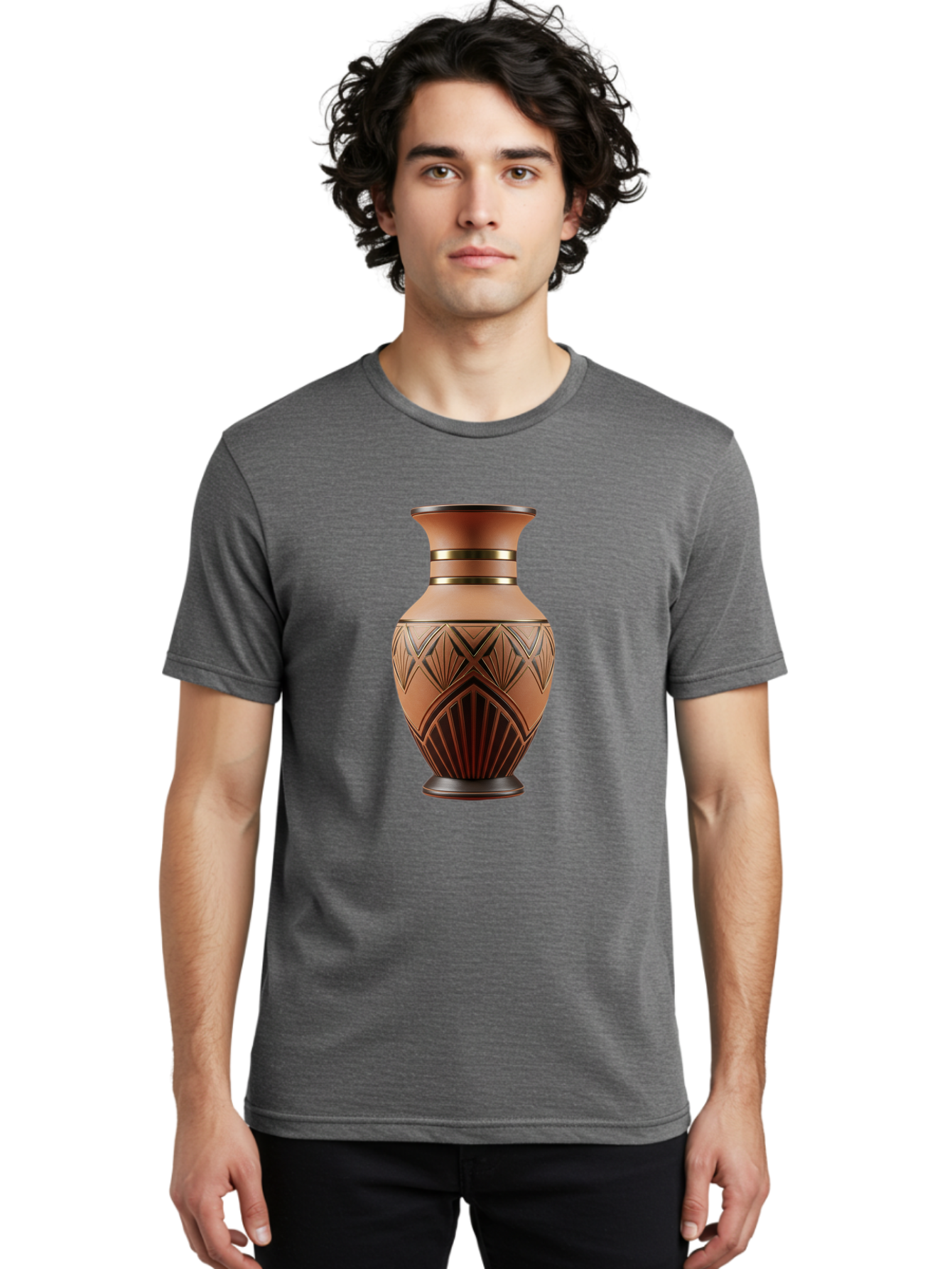 Art-Deco-Vase Men'S Graphic Tee, 100% Cotton, Comfortable Casual Summer Wear, Machine Washable, Copper Vase, Antique Vase, Decorative Vase, Geometric Patterns, Ornate Design, Vintage Decor, Luxury Home Decor, Elegant Interior Design, Baa139 18