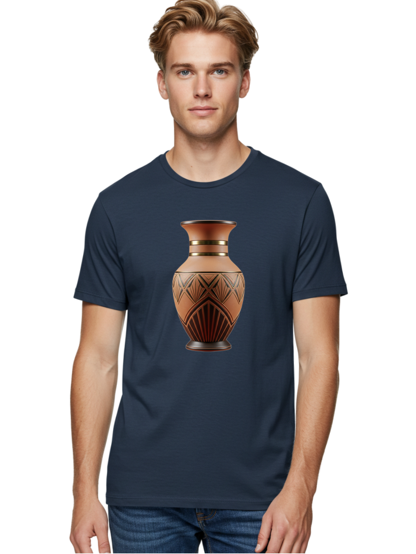 Art-Deco-Vase Men'S Graphic Tee, 100% Cotton, Comfortable Casual Summer Wear, Machine Washable, Copper Vase, Antique Vase, Decorative Vase, Geometric Patterns, Ornate Design, Vintage Decor, Luxury Home Decor, Elegant Interior Design, Baa139 2
