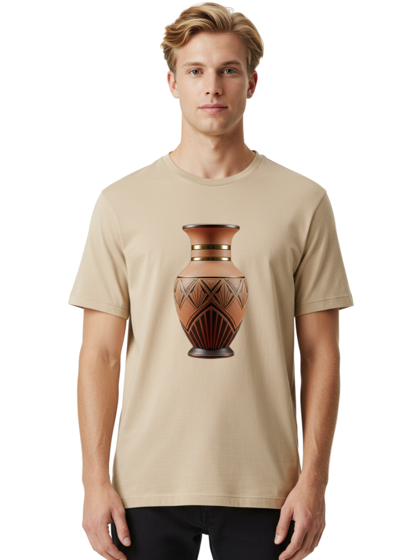 Art-Deco-Vase Men'S Graphic Tee, 100% Cotton, Comfortable Casual Summer Wear, Machine Washable, Copper Vase, Antique Vase, Decorative Vase, Geometric Patterns, Ornate Design, Vintage Decor, Luxury Home Decor, Elegant Interior Design, Baa139 16