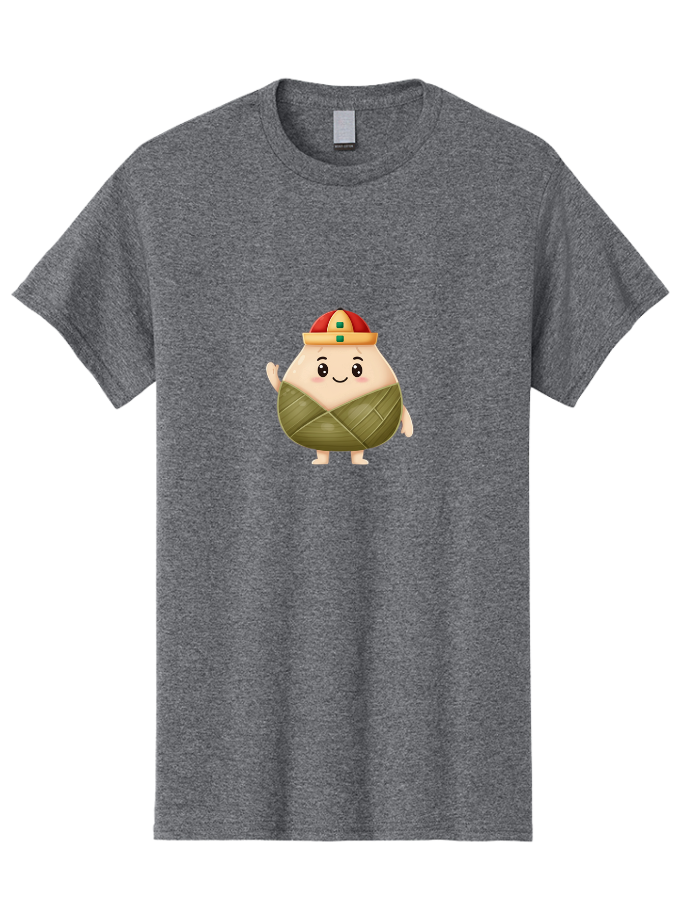 Bak-Chang Men'S Graphic Tee, 100% Cotton, Comfortable Casual Summer Wear, Machine Washable, Zongzi Cartoon Character, Dumpling Wrapped In Leaves, Chinese Traditional Food, Kawaii Illustration, Smiling Dumpling, Cute Mascot, Festive Hat, Baa145 9