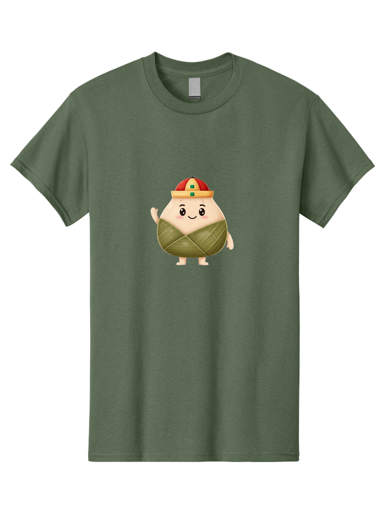 Bak-Chang Men'S Graphic Tee, 100% Cotton, Comfortable Casual Summer Wear, Machine Washable, Zongzi Cartoon Character, Dumpling Wrapped In Leaves, Chinese Traditional Food, Kawaii Illustration, Smiling Dumpling, Cute Mascot, Festive Hat, Baa145 23