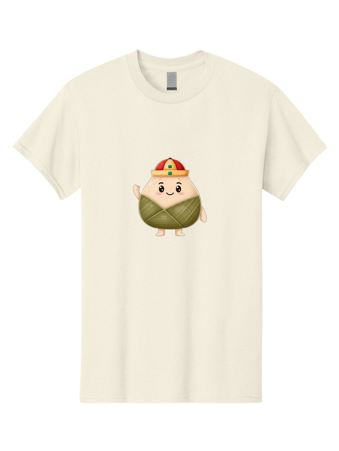 Bak-Chang Men'S Graphic Tee, 100% Cotton, Comfortable Casual Summer Wear, Machine Washable, Zongzi Cartoon Character, Dumpling Wrapped In Leaves, Chinese Traditional Food, Kawaii Illustration, Smiling Dumpling, Cute Mascot, Festive Hat, Baa145 27