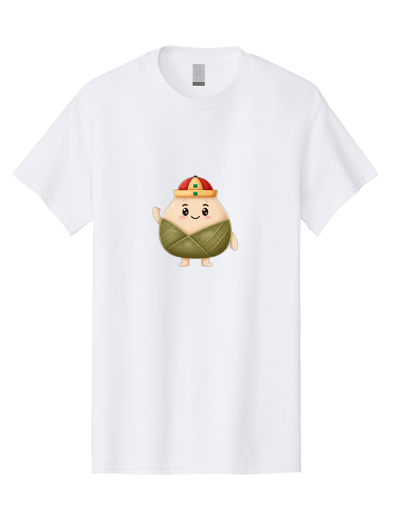 Bak-Chang Men'S Graphic Tee, 100% Cotton, Comfortable Casual Summer Wear, Machine Washable, Zongzi Cartoon Character, Dumpling Wrapped In Leaves, Chinese Traditional Food, Kawaii Illustration, Smiling Dumpling, Cute Mascot, Festive Hat, Baa145 7