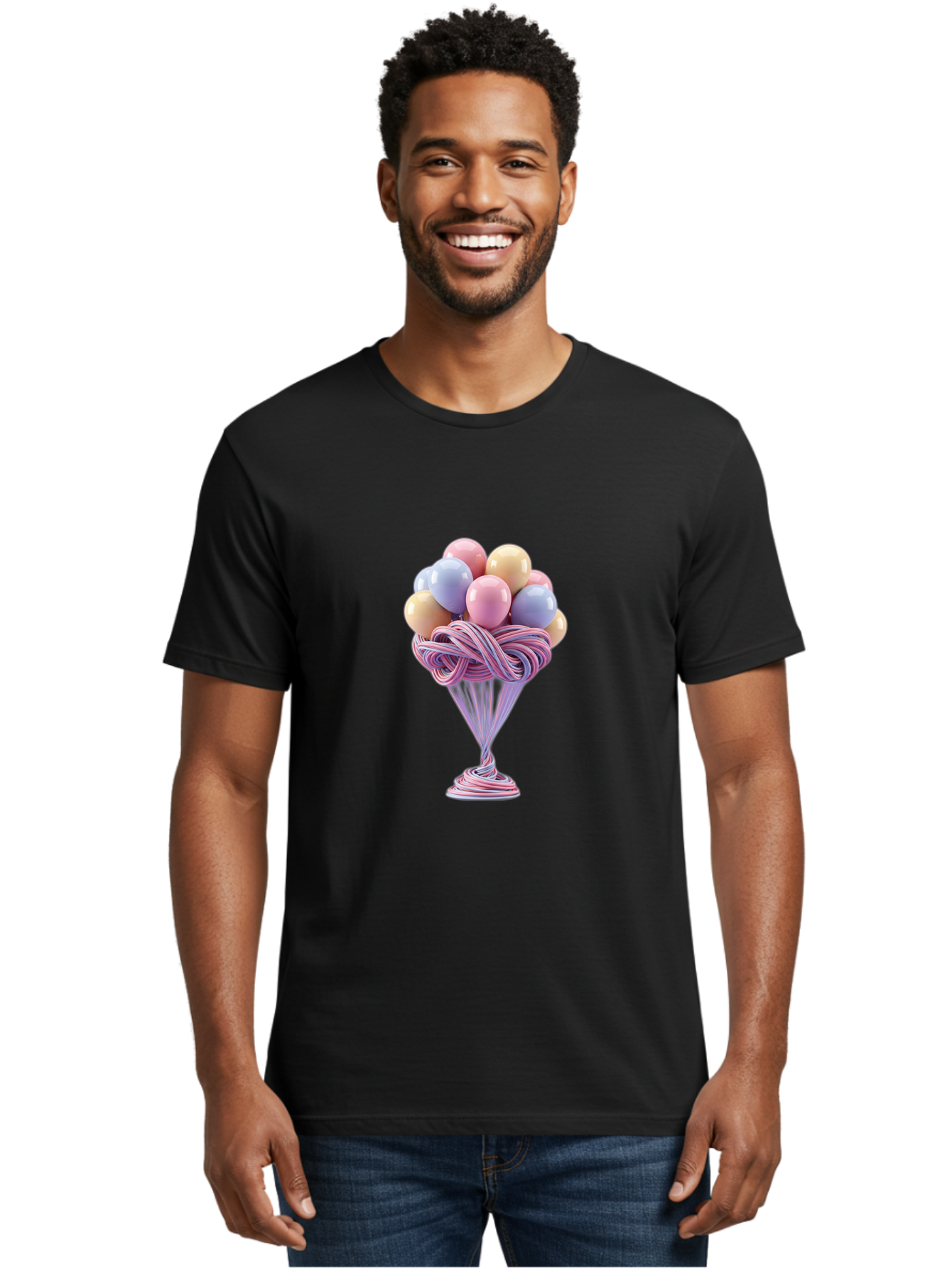 Balloons-In-Funnel Men'S Graphic Tee, 100% Cotton, Comfortable Casual Summer Wear, Machine Washable, Pastel Balloons, Colorful Balloons, Balloons In Glass, Twisted Ribbons, Festive Decoration, Party Decor, Celebratory Balloons, Vibrant Colors Baa146 28