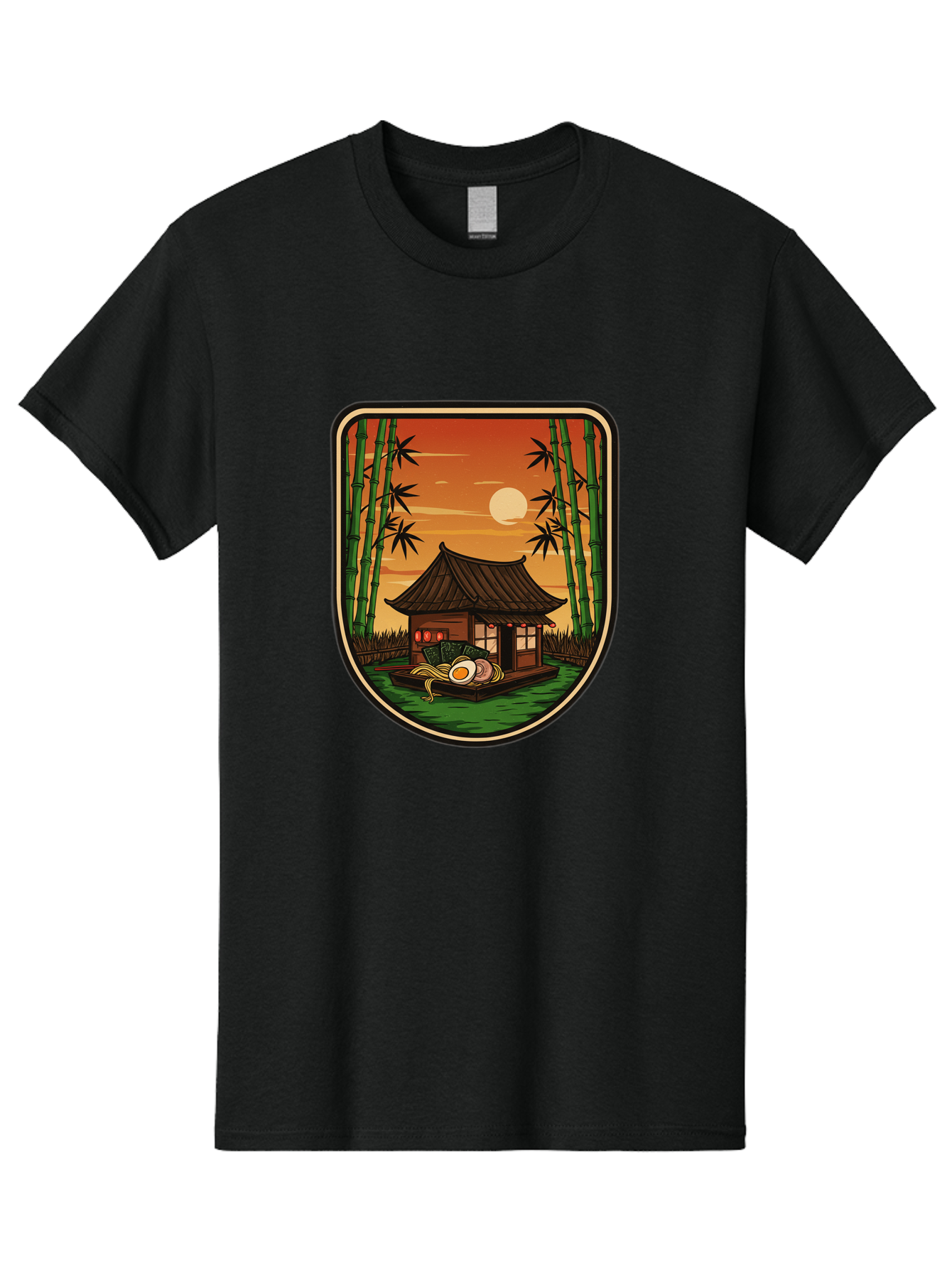 Bamboo-House Men'S Graphic Tee, 100% Cotton, Comfortable Casual Summer Wear, Machine Washable, Sake Bottle, Bamboo Forest, Traditional Japanese House, Serene Landscape, Peaceful Atmosphere, Japanese Culture, Evening Scene, Full Moon, Baa147 25