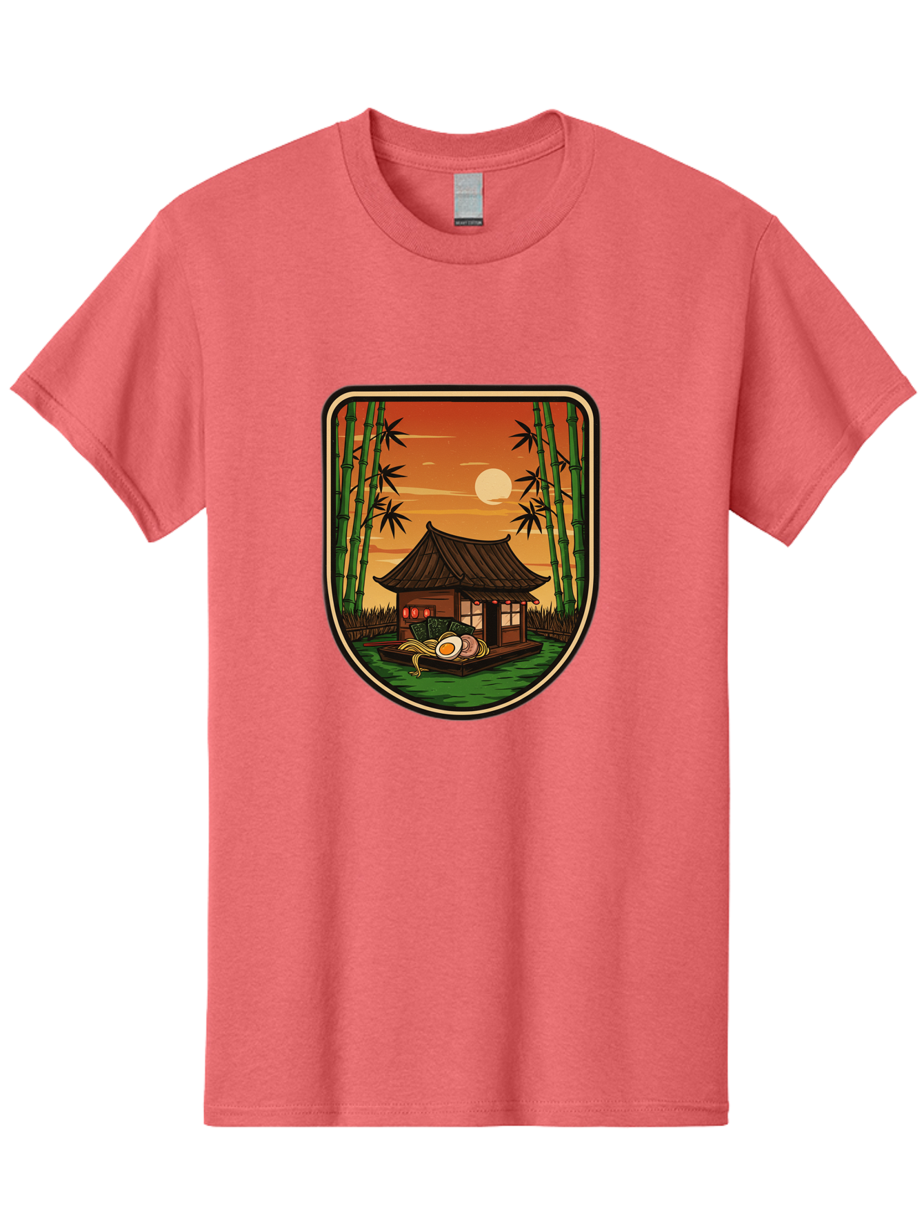 Bamboo-House Men'S Graphic Tee, 100% Cotton, Comfortable Casual Summer Wear, Machine Washable, Sake Bottle, Bamboo Forest, Traditional Japanese House, Serene Landscape, Peaceful Atmosphere, Japanese Culture, Evening Scene, Full Moon, Baa147 11