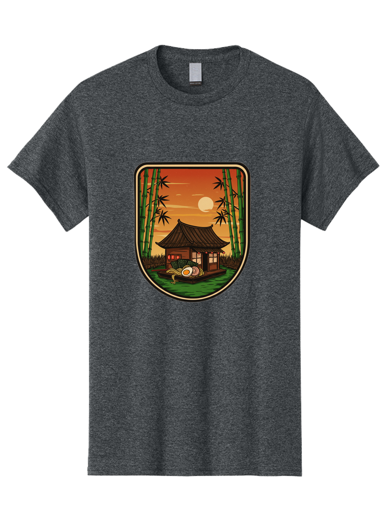 Bamboo-House Men'S Graphic Tee, 100% Cotton, Comfortable Casual Summer Wear, Machine Washable, Sake Bottle, Bamboo Forest, Traditional Japanese House, Serene Landscape, Peaceful Atmosphere, Japanese Culture, Evening Scene, Full Moon, Baa147 23