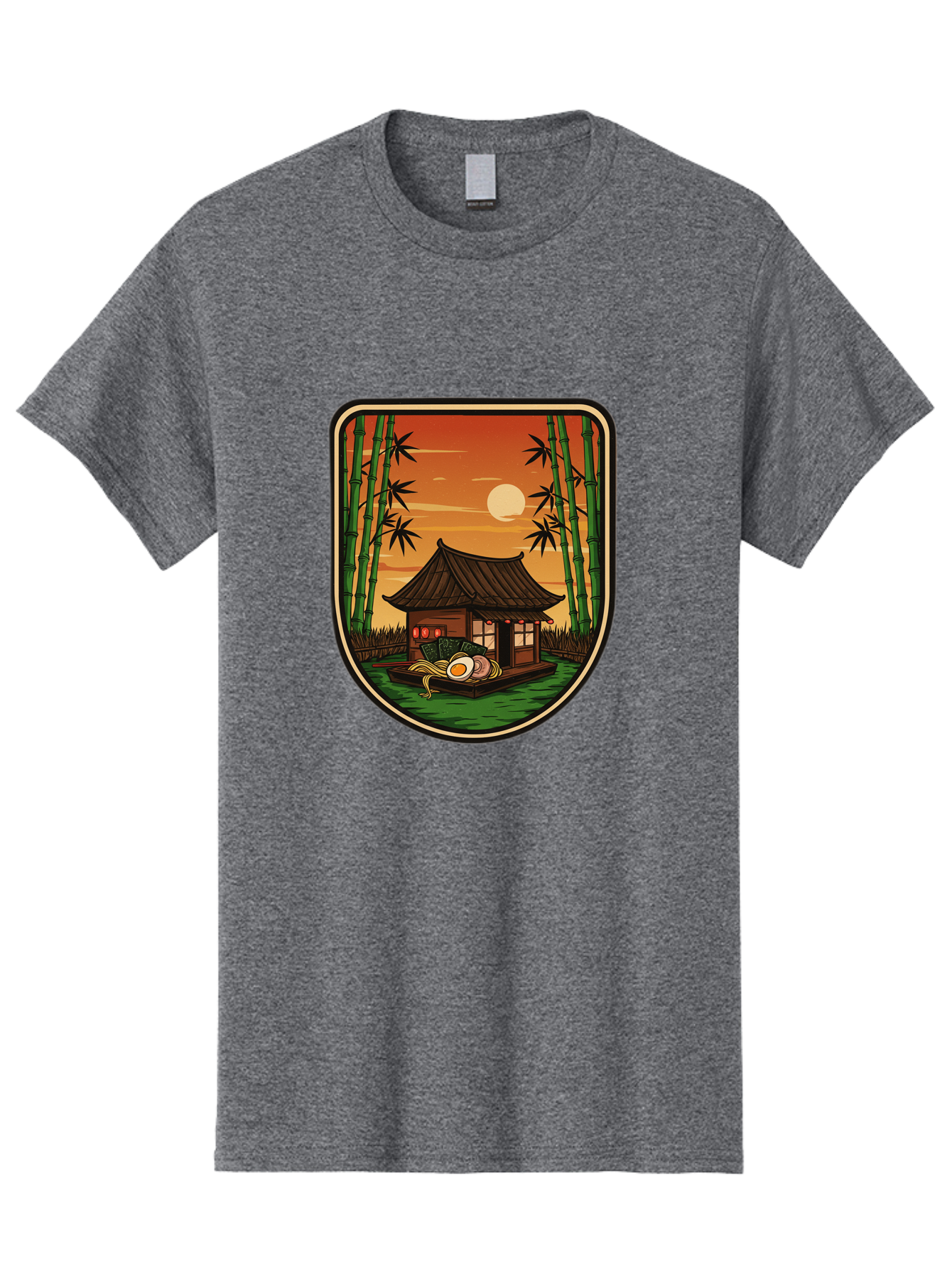 Bamboo-House Men'S Graphic Tee, 100% Cotton, Comfortable Casual Summer Wear, Machine Washable, Sake Bottle, Bamboo Forest, Traditional Japanese House, Serene Landscape, Peaceful Atmosphere, Japanese Culture, Evening Scene, Full Moon, Baa147 17