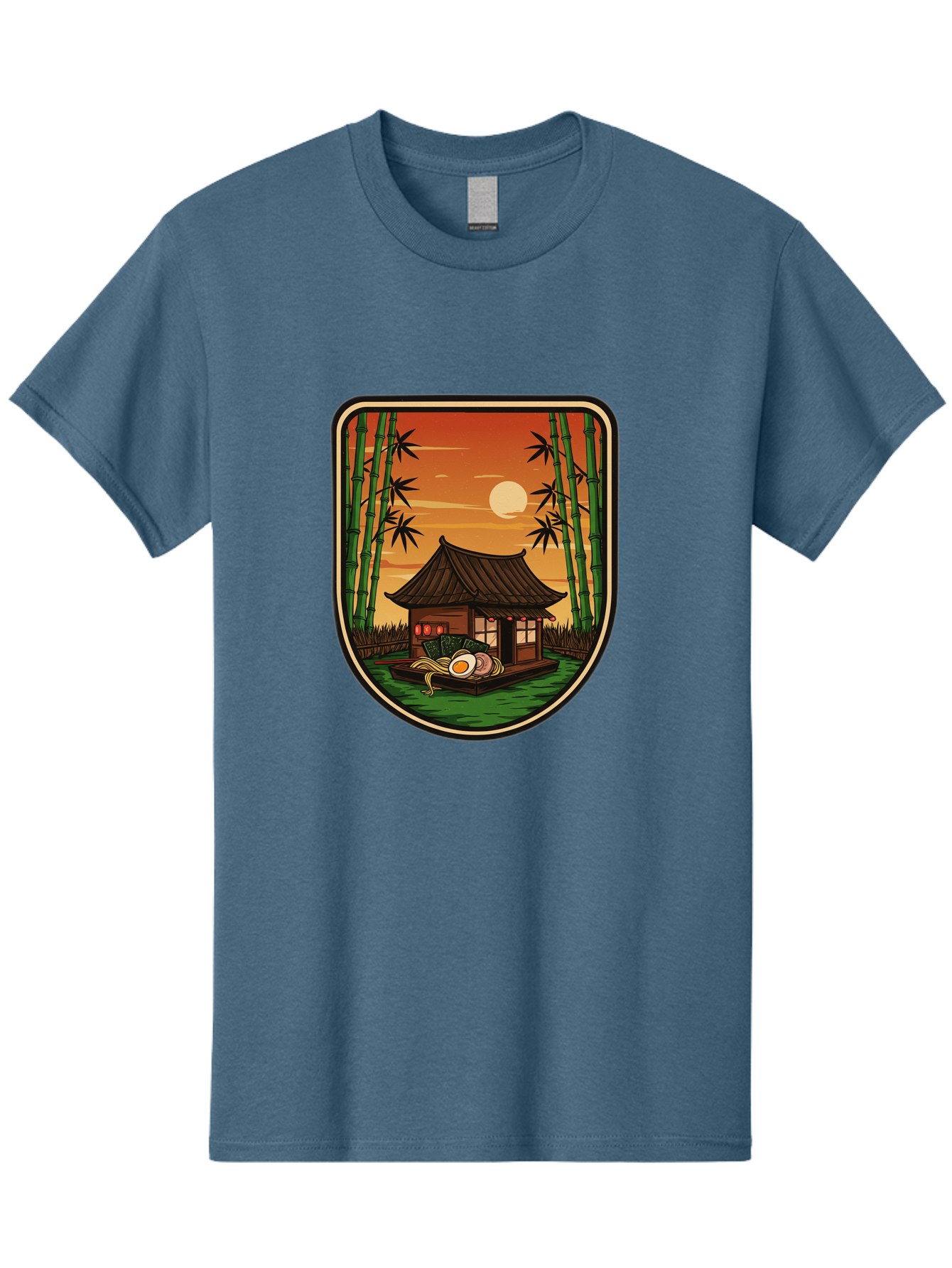 Bamboo-House Men'S Graphic Tee, 100% Cotton, Comfortable Casual Summer Wear, Machine Washable, Sake Bottle, Bamboo Forest, Traditional Japanese House, Serene Landscape, Peaceful Atmosphere, Japanese Culture, Evening Scene, Full Moon, Baa147 7