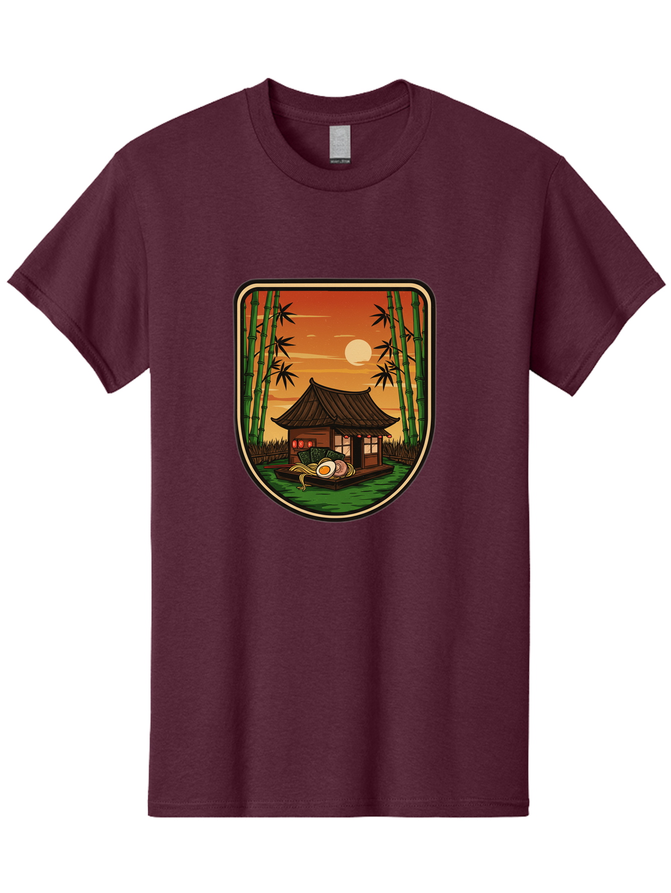 Bamboo-House Men'S Graphic Tee, 100% Cotton, Comfortable Casual Summer Wear, Machine Washable, Sake Bottle, Bamboo Forest, Traditional Japanese House, Serene Landscape, Peaceful Atmosphere, Japanese Culture, Evening Scene, Full Moon, Baa147 21