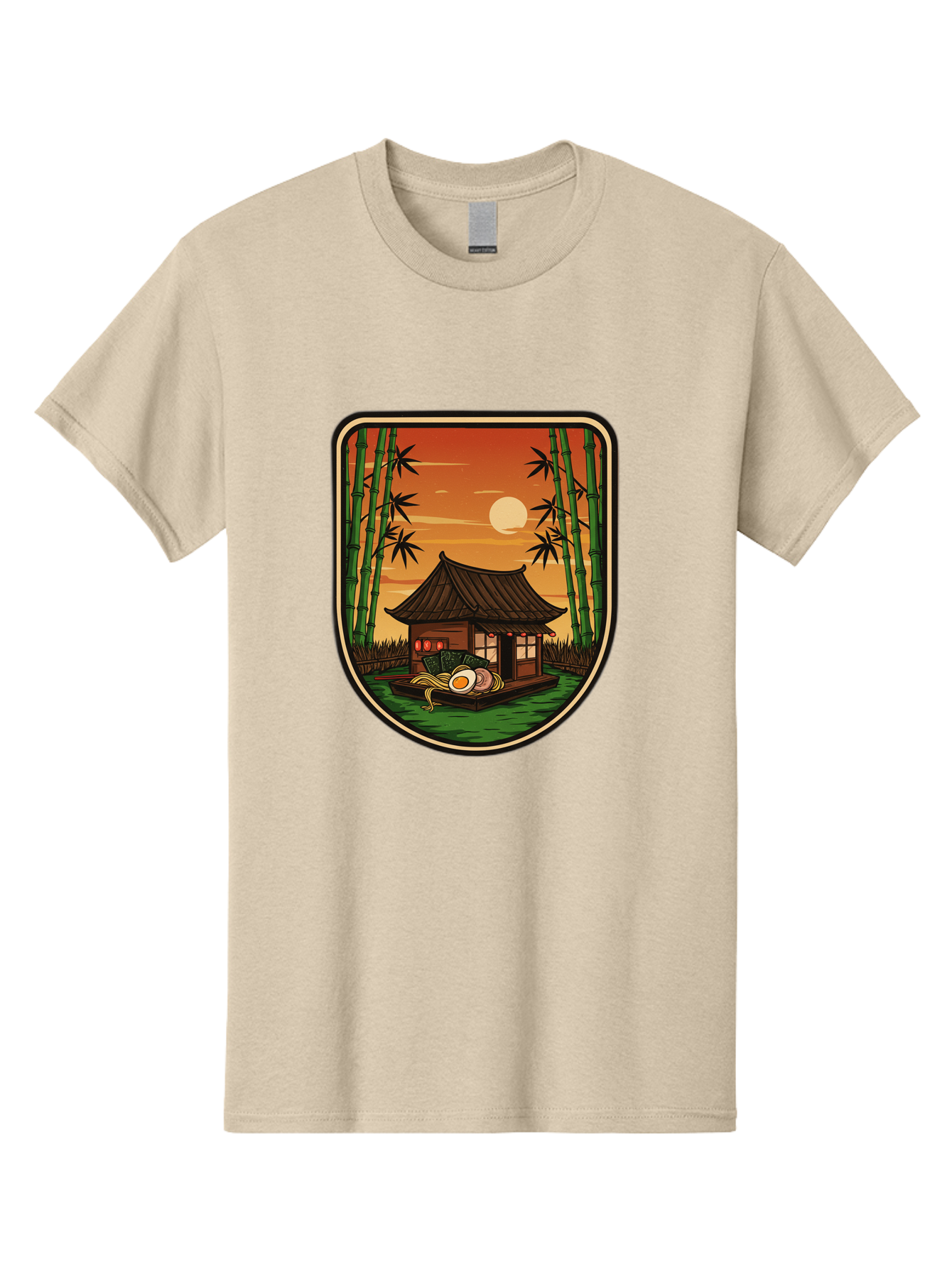 Bamboo-House Men'S Graphic Tee, 100% Cotton, Comfortable Casual Summer Wear, Machine Washable, Sake Bottle, Bamboo Forest, Traditional Japanese House, Serene Landscape, Peaceful Atmosphere, Japanese Culture, Evening Scene, Full Moon, Baa147 13