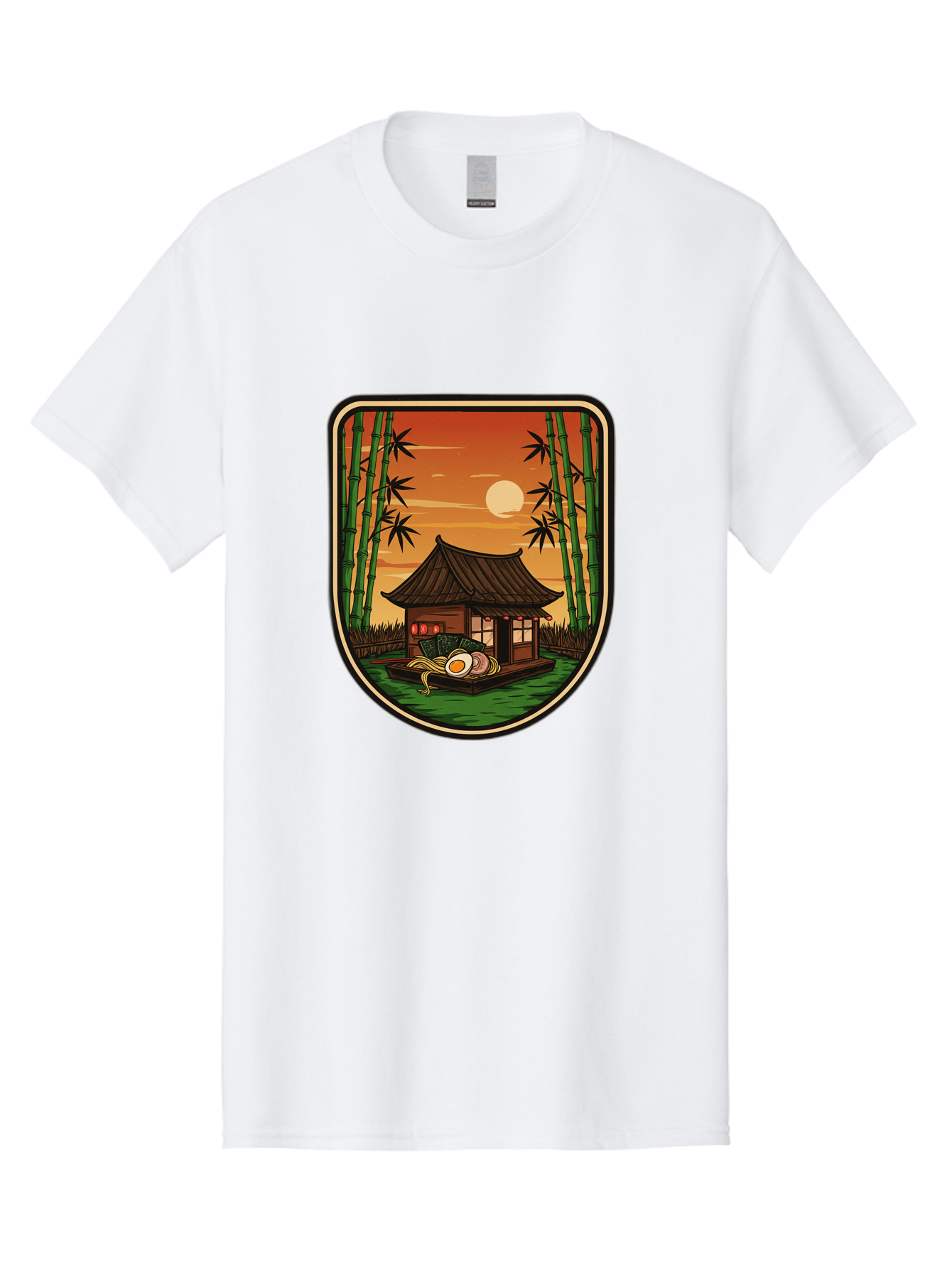Bamboo-House Men'S Graphic Tee, 100% Cotton, Comfortable Casual Summer Wear, Machine Washable, Sake Bottle, Bamboo Forest, Traditional Japanese House, Serene Landscape, Peaceful Atmosphere, Japanese Culture, Evening Scene, Full Moon, Baa147 15