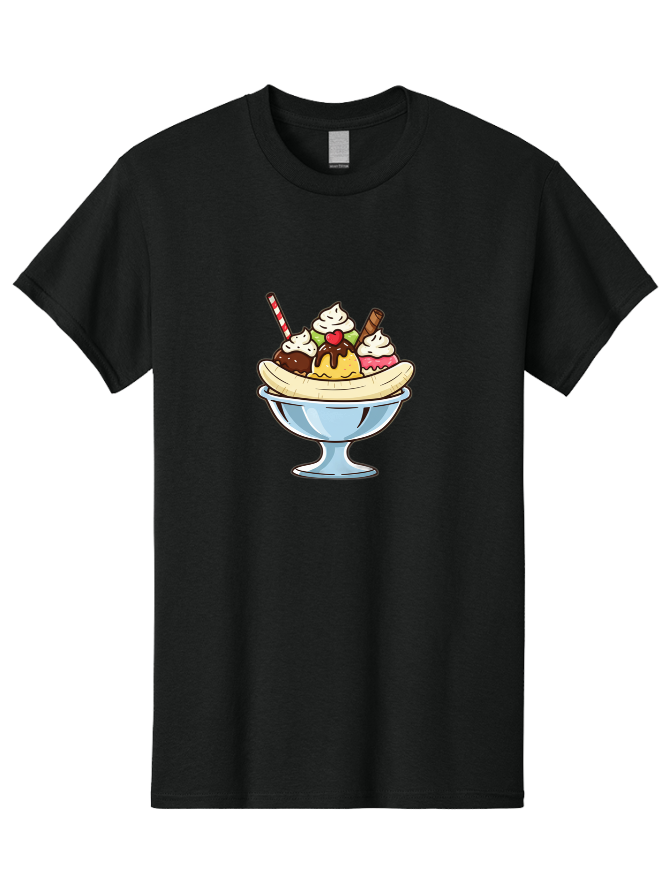 Banana-Split Men'S Graphic Tee, 100% Cotton, Comfortable Casual Summer Wear, Machine Washable, Banana Split, Sundae, Ice Cream Dessert, Whipped Cream, Chocolate Sauce, Cherry On Top, Colorful Treats, Sweet Indulgence Baa148 25