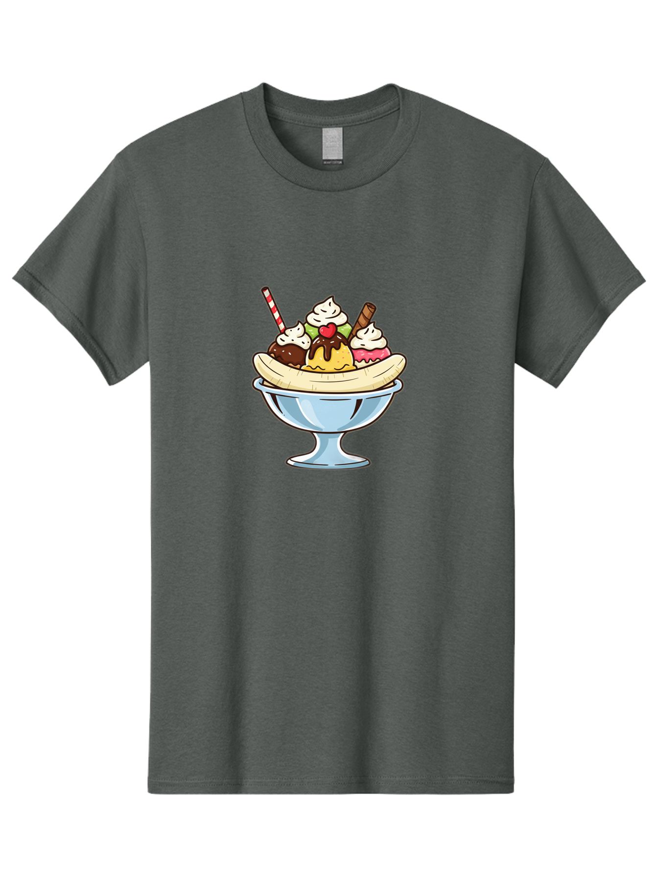 Banana-Split Men'S Graphic Tee, 100% Cotton, Comfortable Casual Summer Wear, Machine Washable, Banana Split, Sundae, Ice Cream Dessert, Whipped Cream, Chocolate Sauce, Cherry On Top, Colorful Treats, Sweet Indulgence Baa148 23