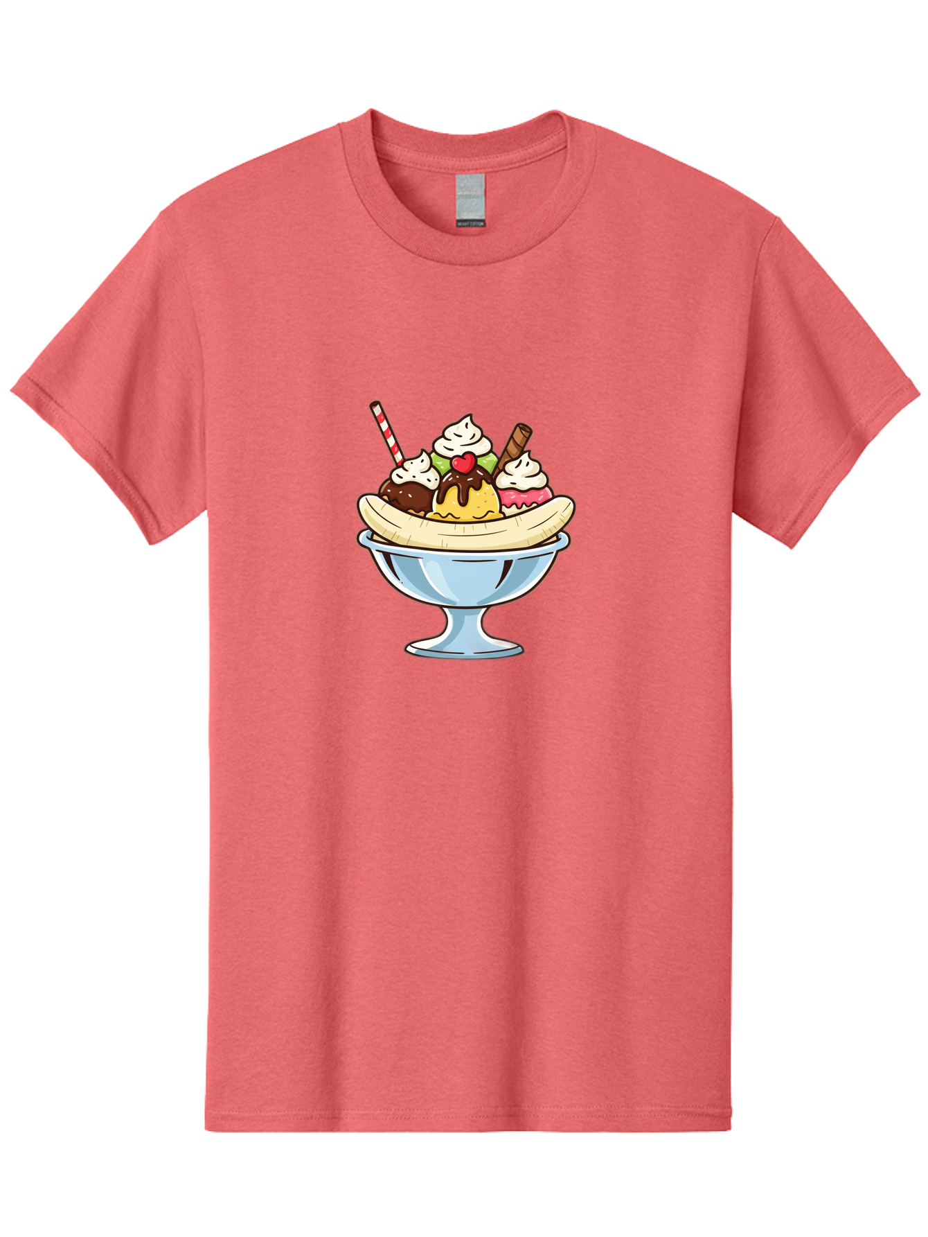 Banana-Split Men'S Graphic Tee, 100% Cotton, Comfortable Casual Summer Wear, Machine Washable, Banana Split, Sundae, Ice Cream Dessert, Whipped Cream, Chocolate Sauce, Cherry On Top, Colorful Treats, Sweet Indulgence Baa148 3