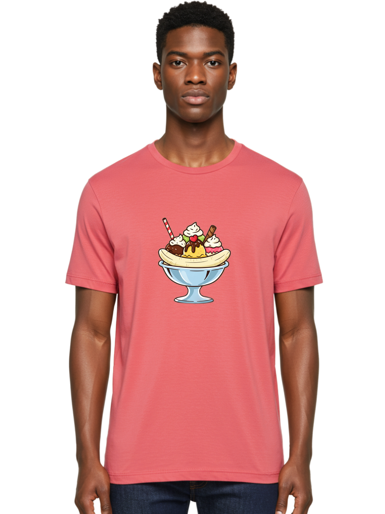 Banana-Split Men'S Graphic Tee, 100% Cotton, Comfortable Casual Summer Wear, Machine Washable, Banana Split, Sundae, Ice Cream Dessert, Whipped Cream, Chocolate Sauce, Cherry On Top, Colorful Treats, Sweet Indulgence Baa148 4