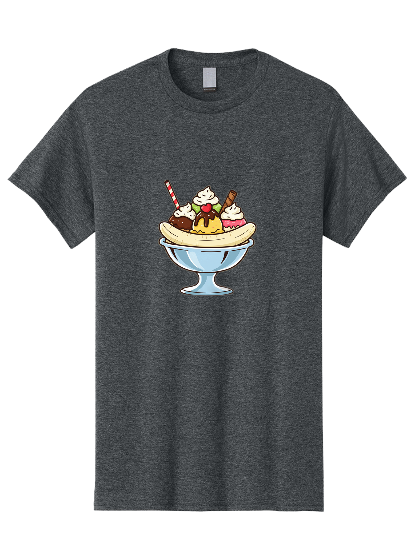 Banana-Split Men'S Graphic Tee, 100% Cotton, Comfortable Casual Summer Wear, Machine Washable, Banana Split, Sundae, Ice Cream Dessert, Whipped Cream, Chocolate Sauce, Cherry On Top, Colorful Treats, Sweet Indulgence Baa148 13