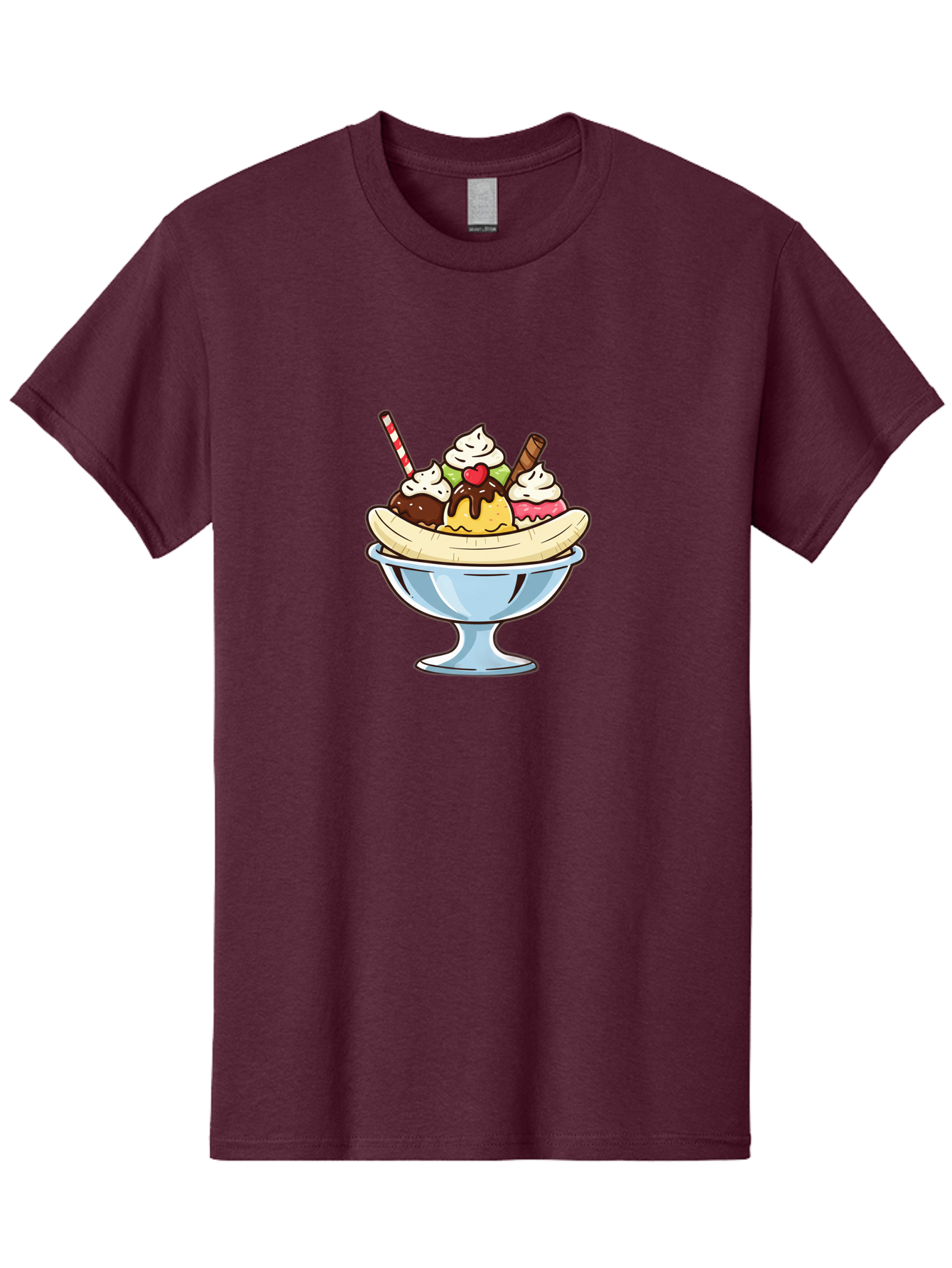 Banana-Split Men'S Graphic Tee, 100% Cotton, Comfortable Casual Summer Wear, Machine Washable, Banana Split, Sundae, Ice Cream Dessert, Whipped Cream, Chocolate Sauce, Cherry On Top, Colorful Treats, Sweet Indulgence Baa148 1