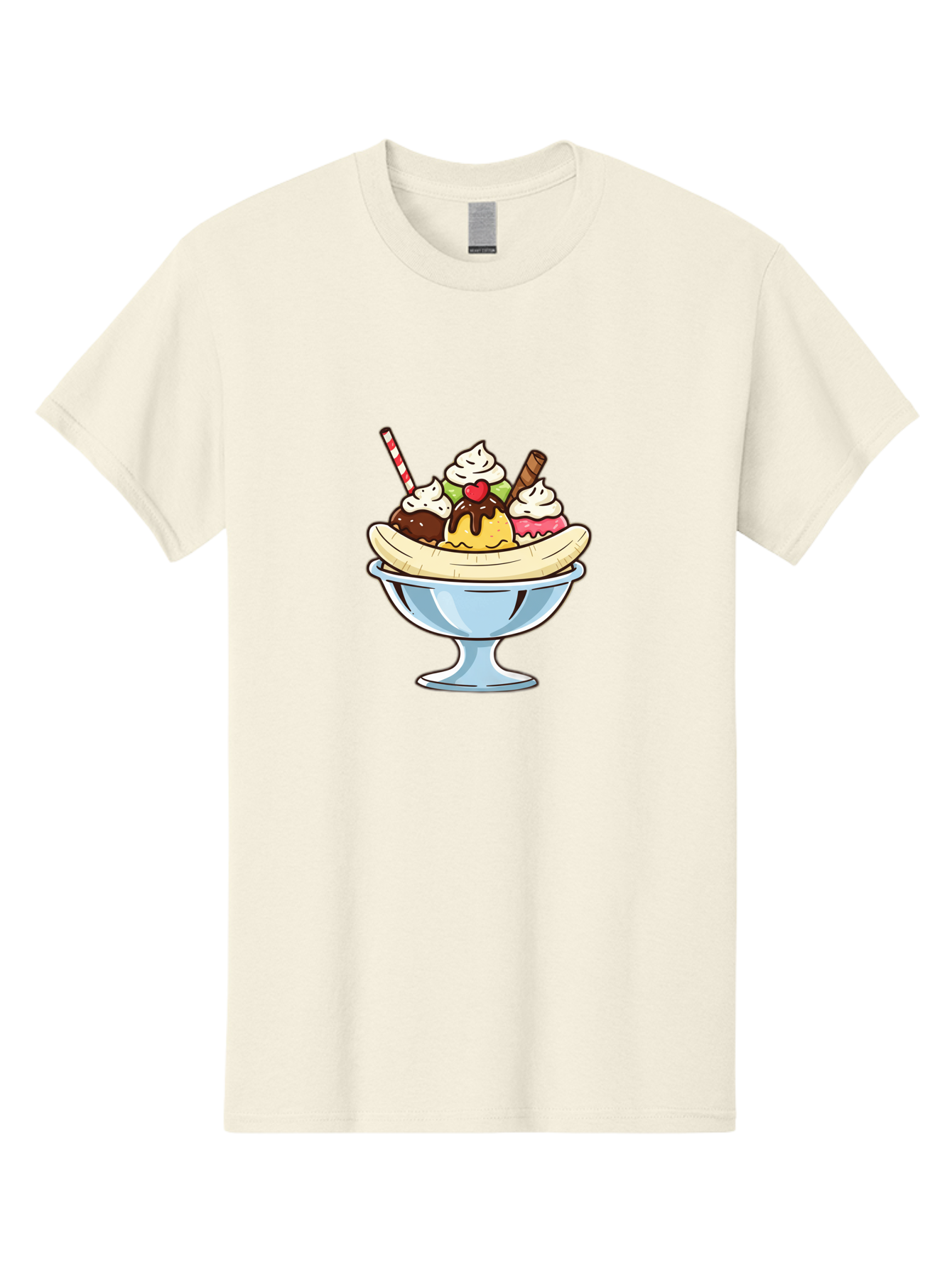 Banana-Split Men'S Graphic Tee, 100% Cotton, Comfortable Casual Summer Wear, Machine Washable, Banana Split, Sundae, Ice Cream Dessert, Whipped Cream, Chocolate Sauce, Cherry On Top, Colorful Treats, Sweet Indulgence Baa148 15