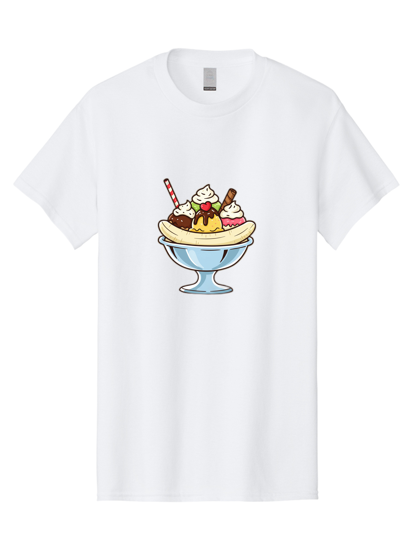 Banana-Split Men'S Graphic Tee, 100% Cotton, Comfortable Casual Summer Wear, Machine Washable, Banana Split, Sundae, Ice Cream Dessert, Whipped Cream, Chocolate Sauce, Cherry On Top, Colorful Treats, Sweet Indulgence Baa148 5