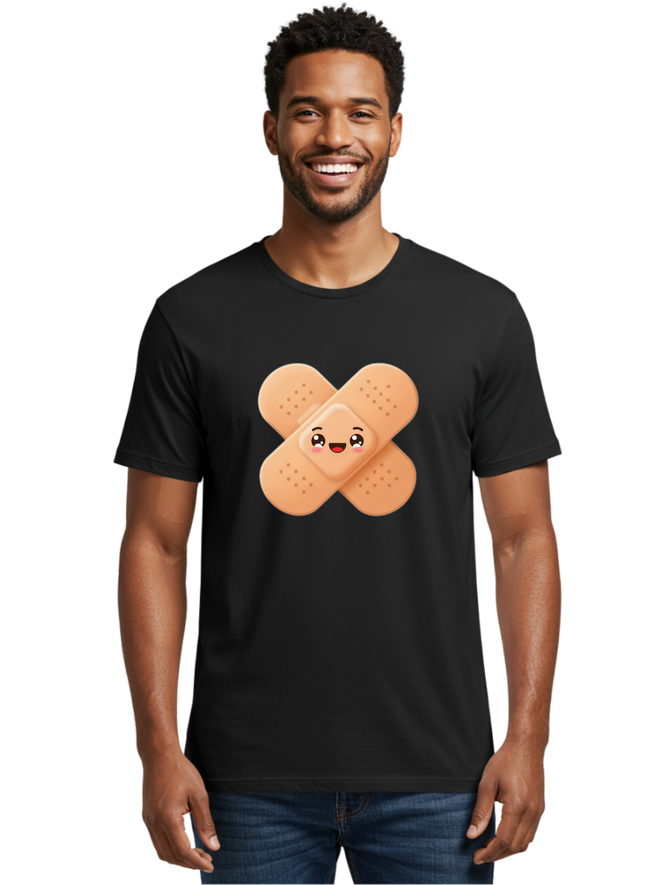 Band-Aid-Cartoon Men'S Graphic Tee, 100% Cotton, Comfortable Casual Summer Wear, Machine Washable, Band-Aid With Face, Cartoon Character, Cute Emoji, Smiling Face, First Aid Kit, Wound Care, Medical Symbol, Adhesive Bandage Baa149 18