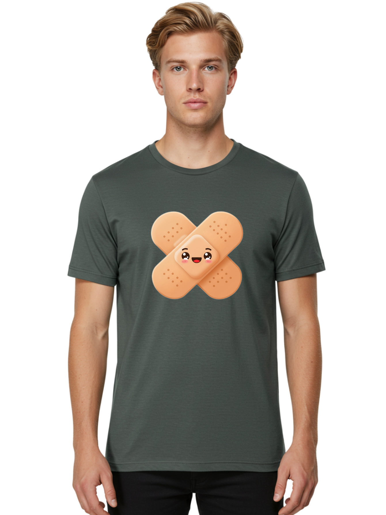 Band-Aid-Cartoon Men'S Graphic Tee, 100% Cotton, Comfortable Casual Summer Wear, Machine Washable, Band-Aid With Face, Cartoon Character, Cute Emoji, Smiling Face, First Aid Kit, Wound Care, Medical Symbol, Adhesive Bandage Baa149 26