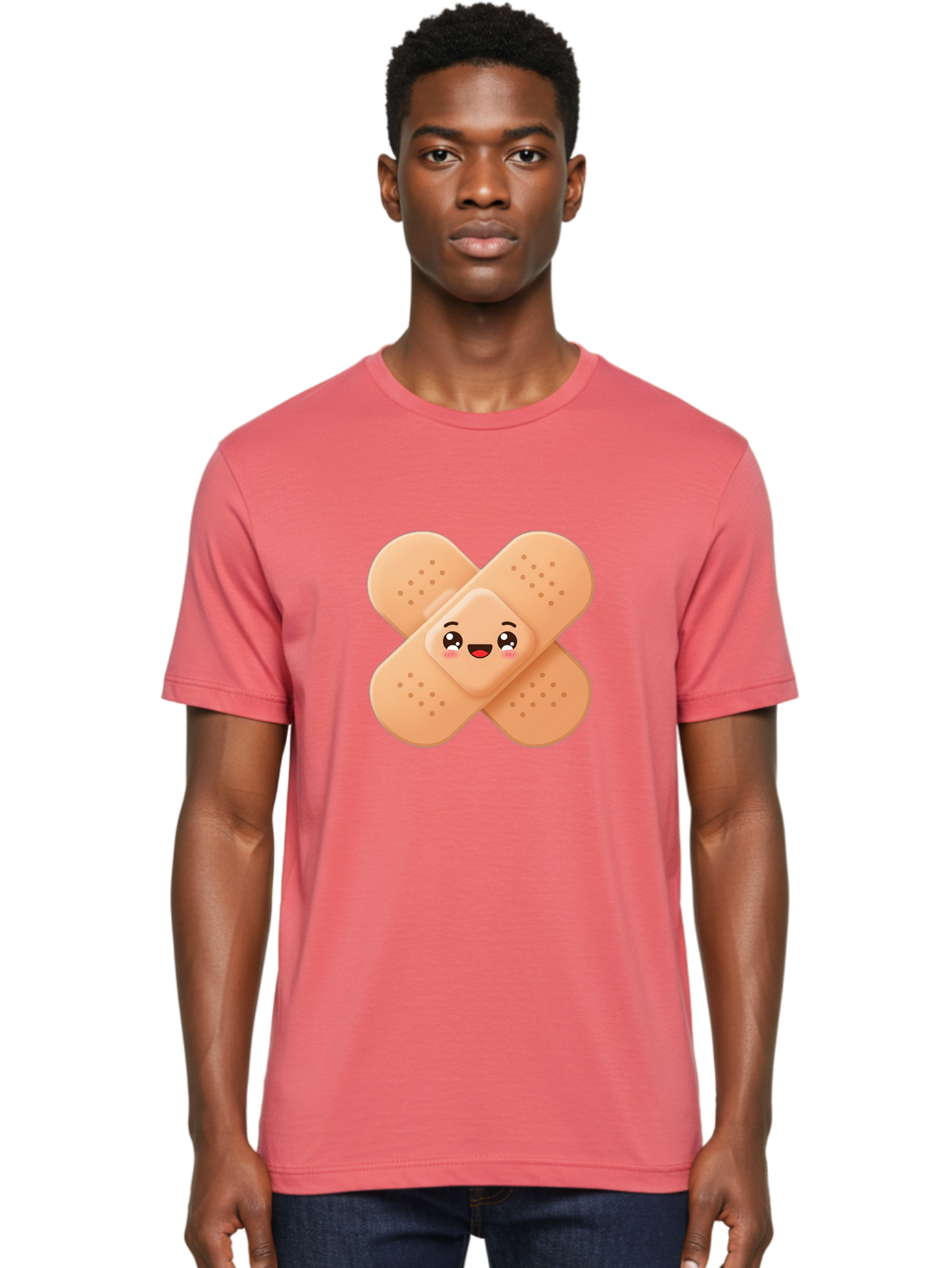 Band-Aid-Cartoon Men'S Graphic Tee, 100% Cotton, Comfortable Casual Summer Wear, Machine Washable, Band-Aid With Face, Cartoon Character, Cute Emoji, Smiling Face, First Aid Kit, Wound Care, Medical Symbol, Adhesive Bandage Baa149 30