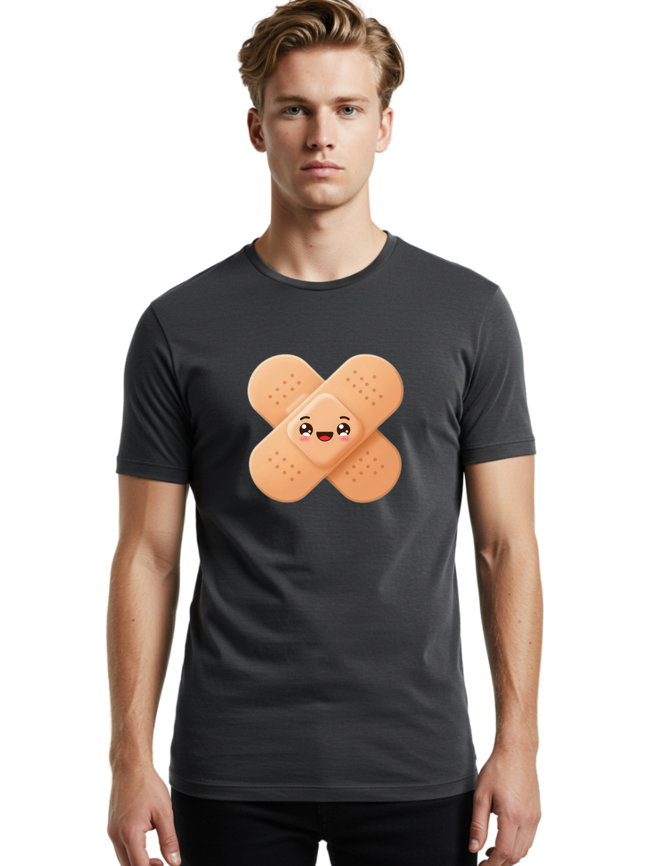 Band-Aid-Cartoon Men'S Graphic Tee, 100% Cotton, Comfortable Casual Summer Wear, Machine Washable, Band-Aid With Face, Cartoon Character, Cute Emoji, Smiling Face, First Aid Kit, Wound Care, Medical Symbol, Adhesive Bandage Baa149 8