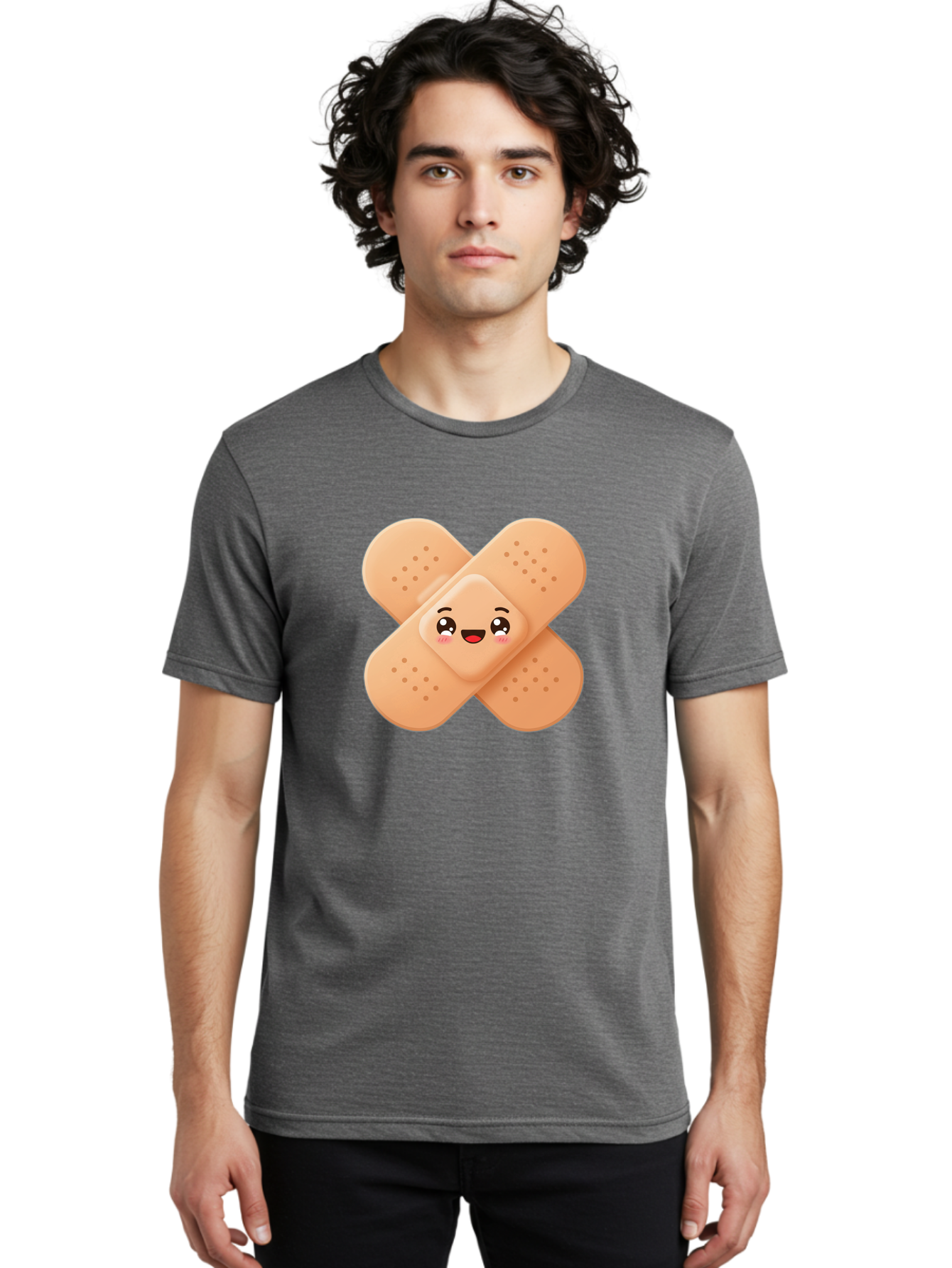 Band-Aid-Cartoon Men'S Graphic Tee, 100% Cotton, Comfortable Casual Summer Wear, Machine Washable, Band-Aid With Face, Cartoon Character, Cute Emoji, Smiling Face, First Aid Kit, Wound Care, Medical Symbol, Adhesive Bandage Baa149 6