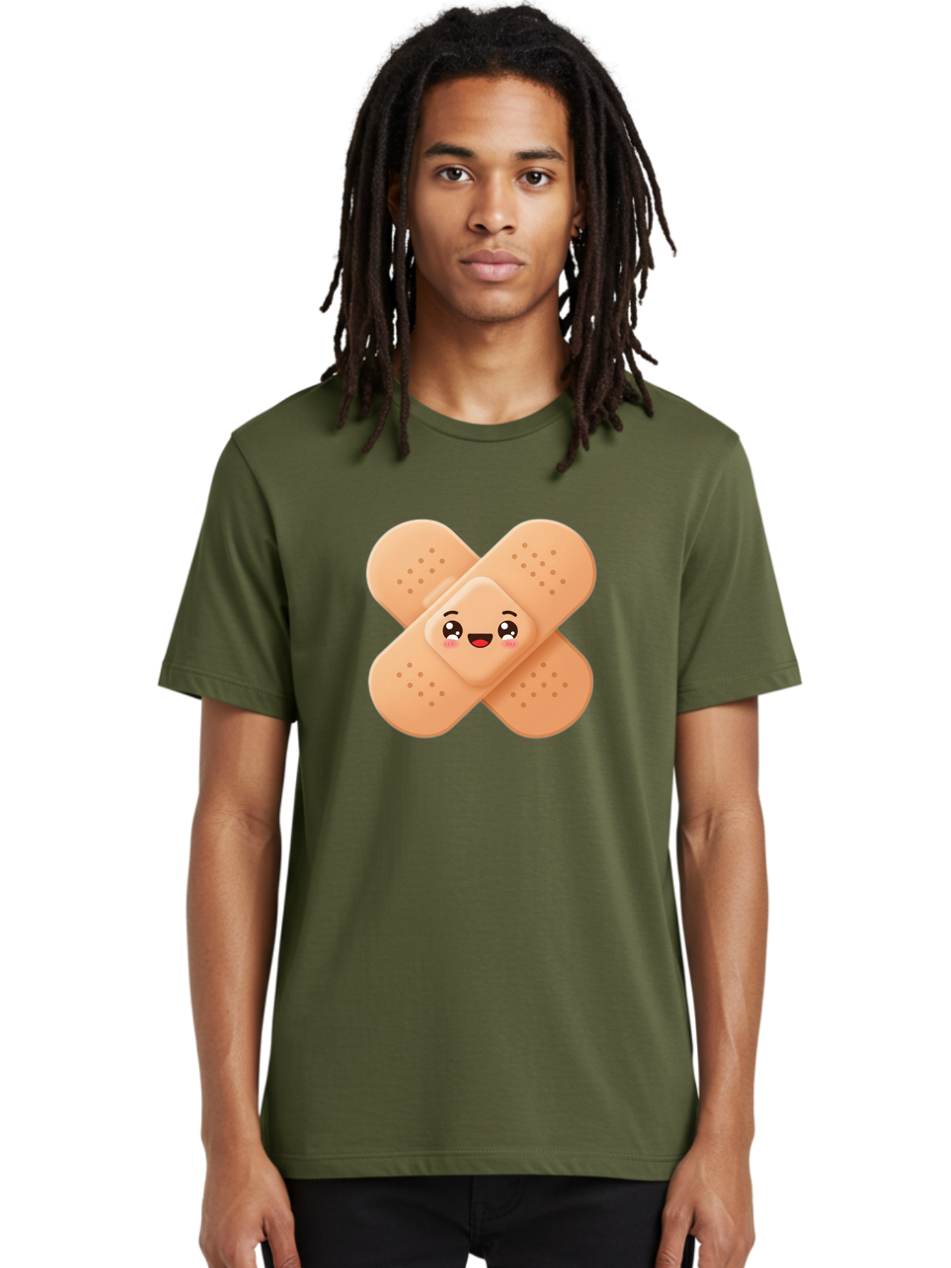 Band-Aid-Cartoon Men'S Graphic Tee, 100% Cotton, Comfortable Casual Summer Wear, Machine Washable, Band-Aid With Face, Cartoon Character, Cute Emoji, Smiling Face, First Aid Kit, Wound Care, Medical Symbol, Adhesive Bandage Baa149 4