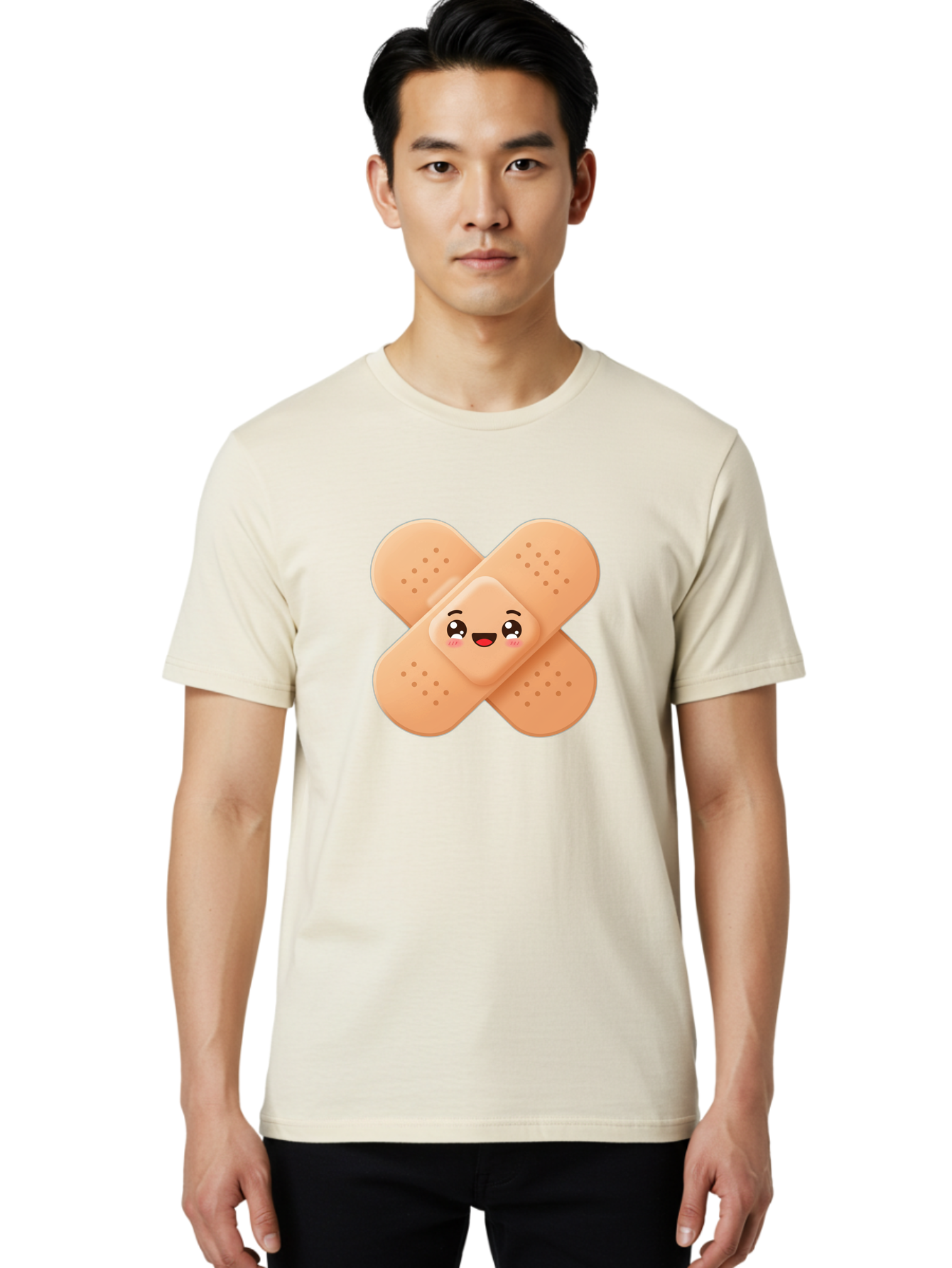 Band-Aid-Cartoon Men'S Graphic Tee, 100% Cotton, Comfortable Casual Summer Wear, Machine Washable, Band-Aid With Face, Cartoon Character, Cute Emoji, Smiling Face, First Aid Kit, Wound Care, Medical Symbol, Adhesive Bandage Baa149 28