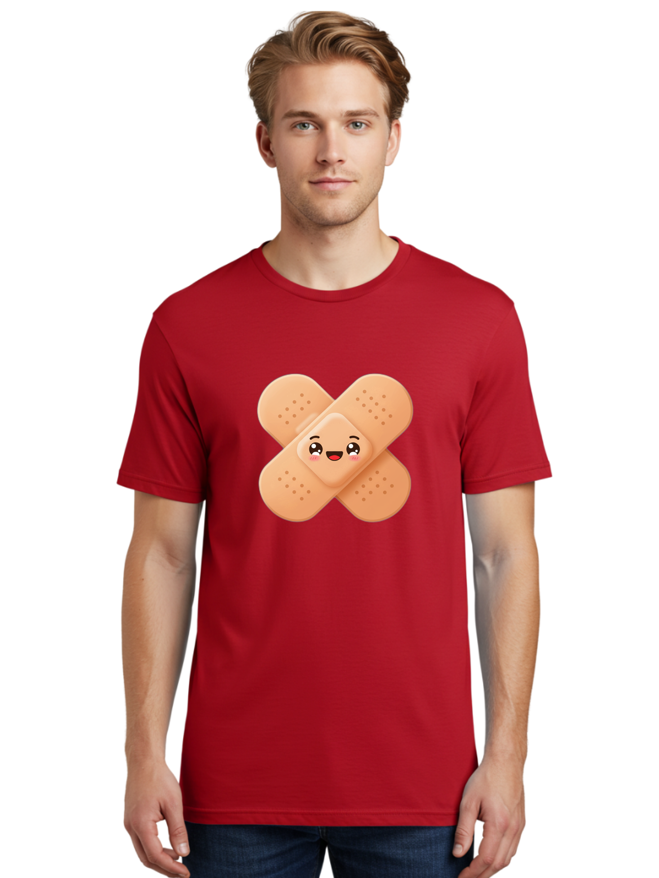Band-Aid-Cartoon Men'S Graphic Tee, 100% Cotton, Comfortable Casual Summer Wear, Machine Washable, Band-Aid With Face, Cartoon Character, Cute Emoji, Smiling Face, First Aid Kit, Wound Care, Medical Symbol, Adhesive Bandage Baa149 12