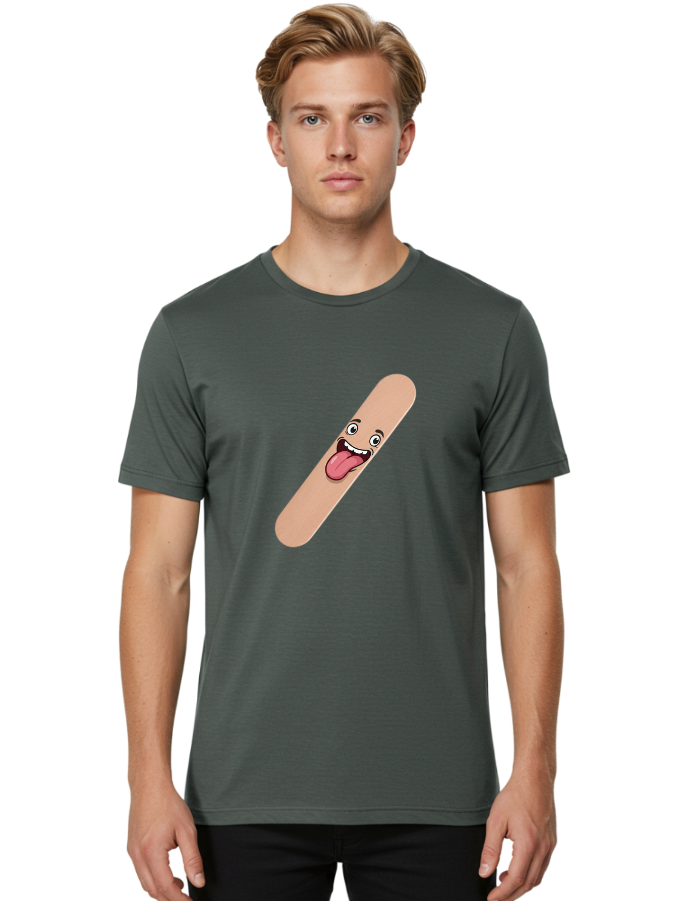 Bandage-Stick Men'S Graphic Tee, 100% Cotton, Comfortable Casual Summer Wear, Machine Washable, Cartoon Band-Aid, Funny Facial Expression, Tongue Out, Playful Character, Medical Humor, Quirky Illustration, Humorous Design Baa150 12