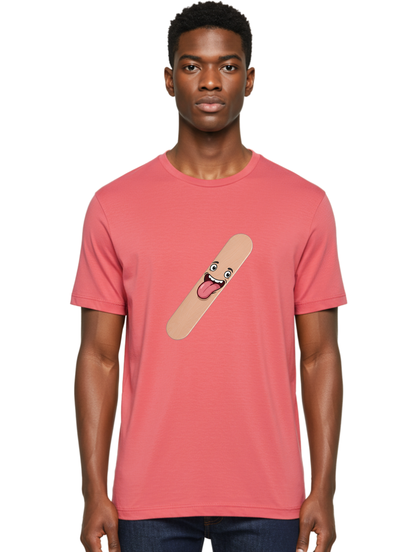 Bandage-Stick Men'S Graphic Tee, 100% Cotton, Comfortable Casual Summer Wear, Machine Washable, Cartoon Band-Aid, Funny Facial Expression, Tongue Out, Playful Character, Medical Humor, Quirky Illustration, Humorous Design Baa150 20